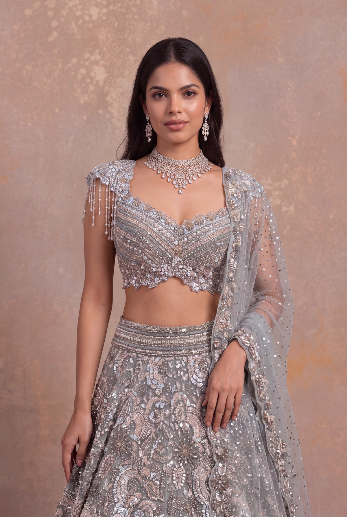 Sea Blue Net Lehenga