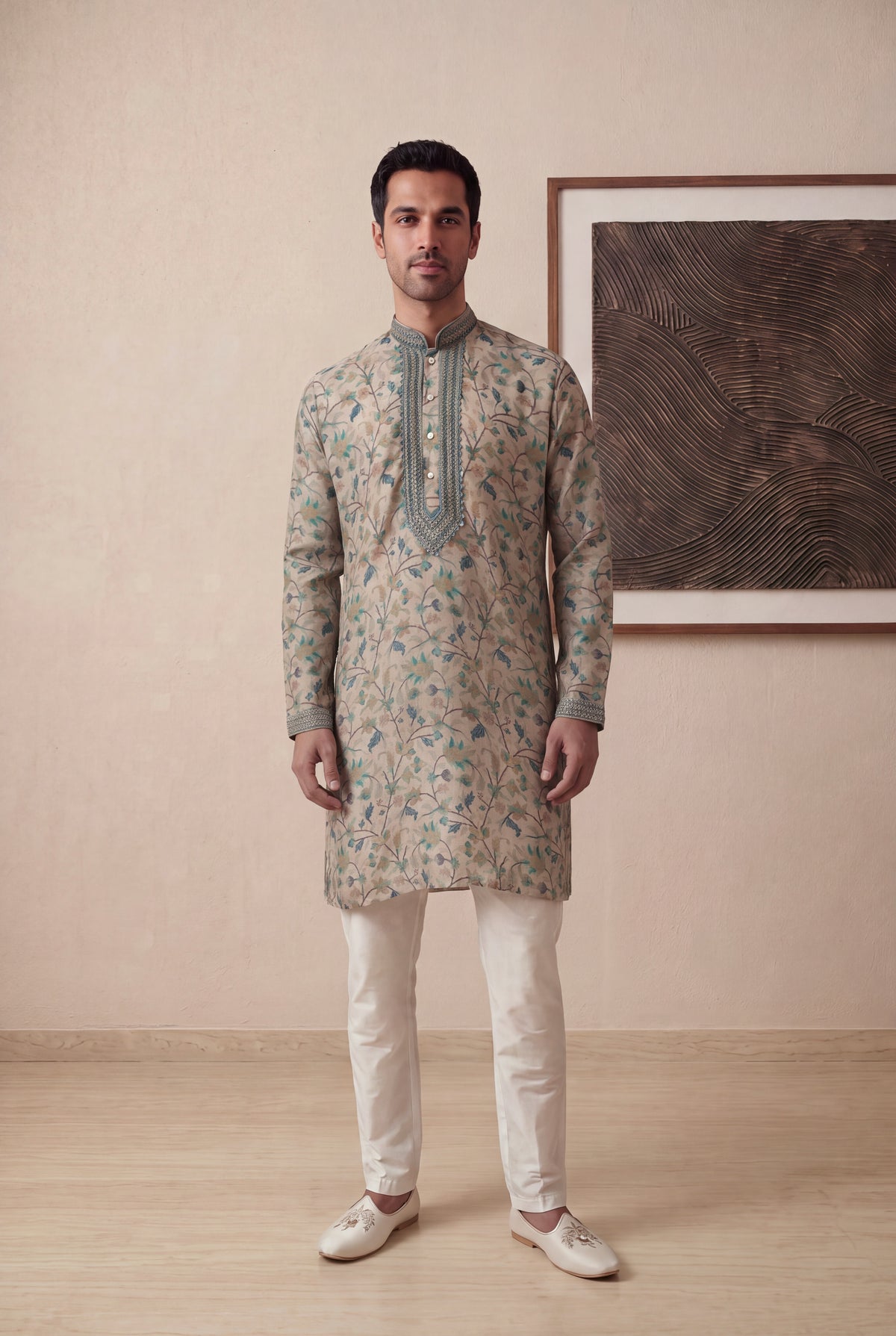 Multicolour Kalamkari Printed Silk Kurta Pant Set
