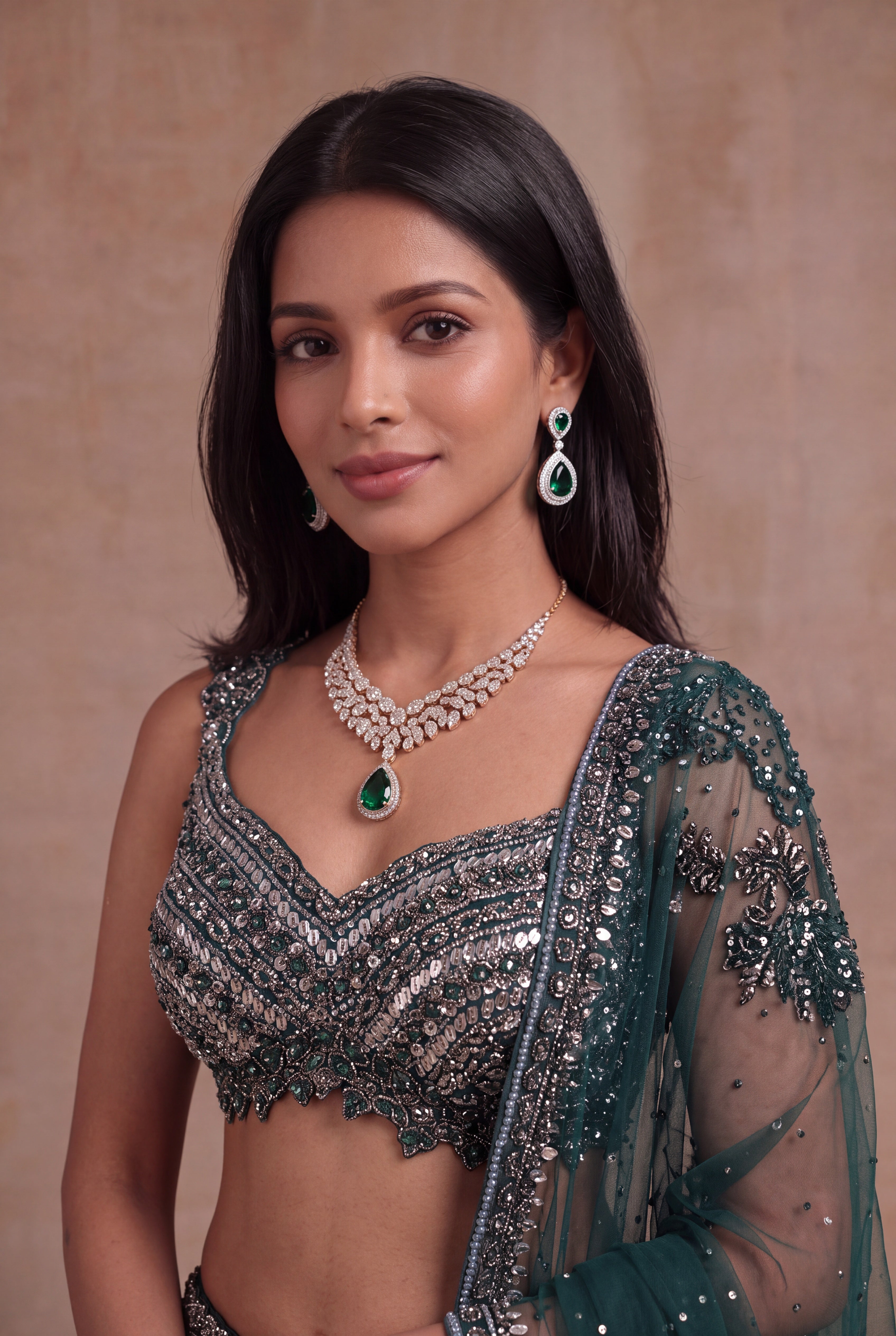 Emerald Green Net Lehenga