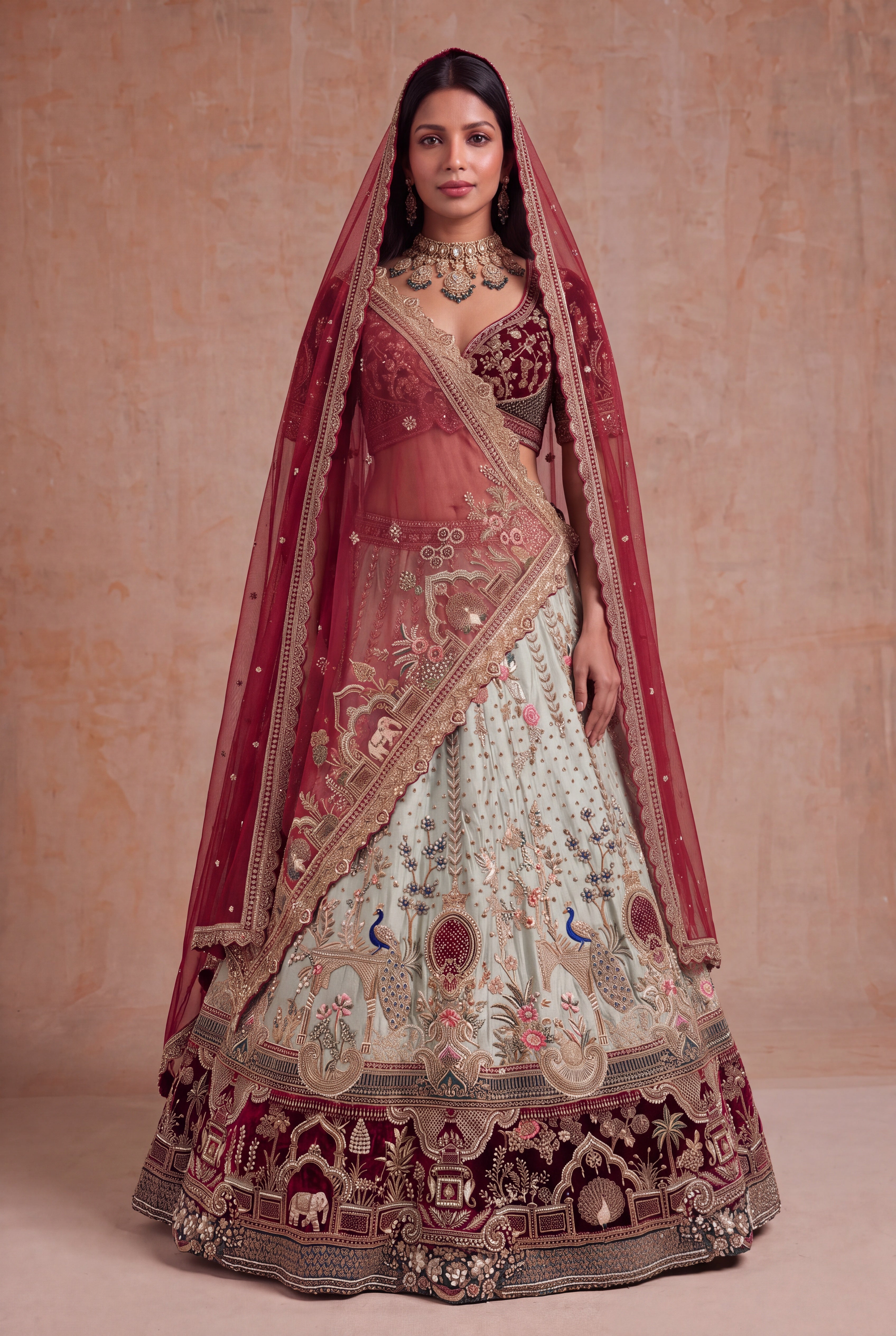 Ivory Raw Silk Lehenga with Zardosi & Pearl Work