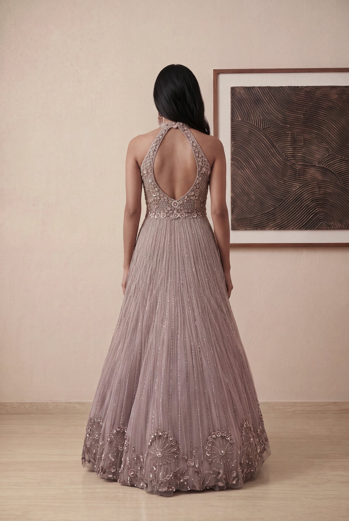 Baby Pink Embellished Halter Neck Gown