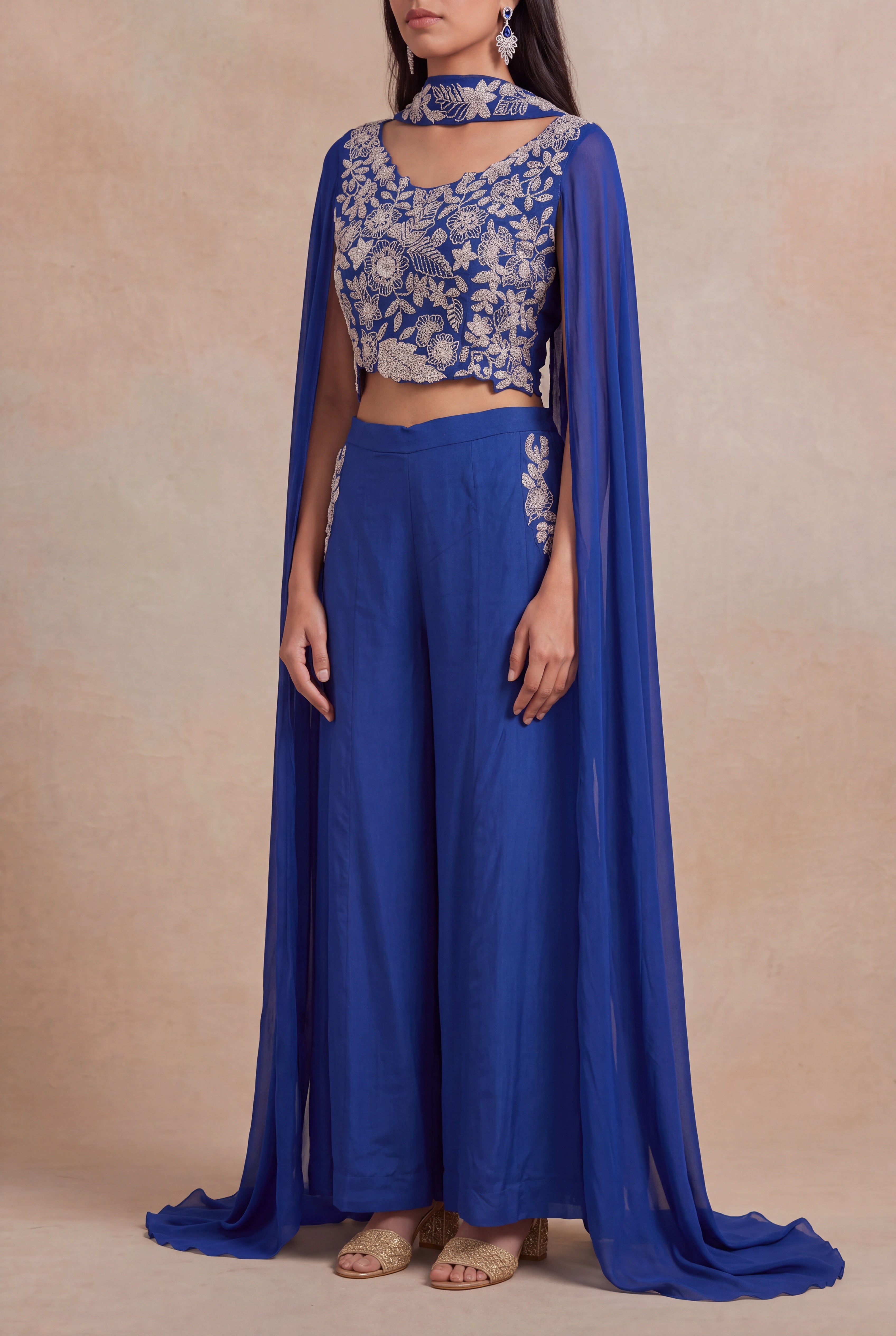 Royal Blue Chinon Georgette Indo-Western Set