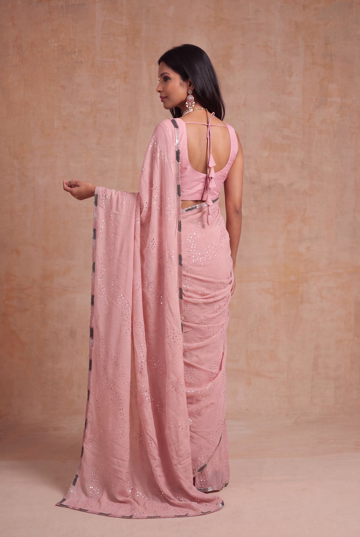 Pink Crush Crepe Saree with Sequin Work