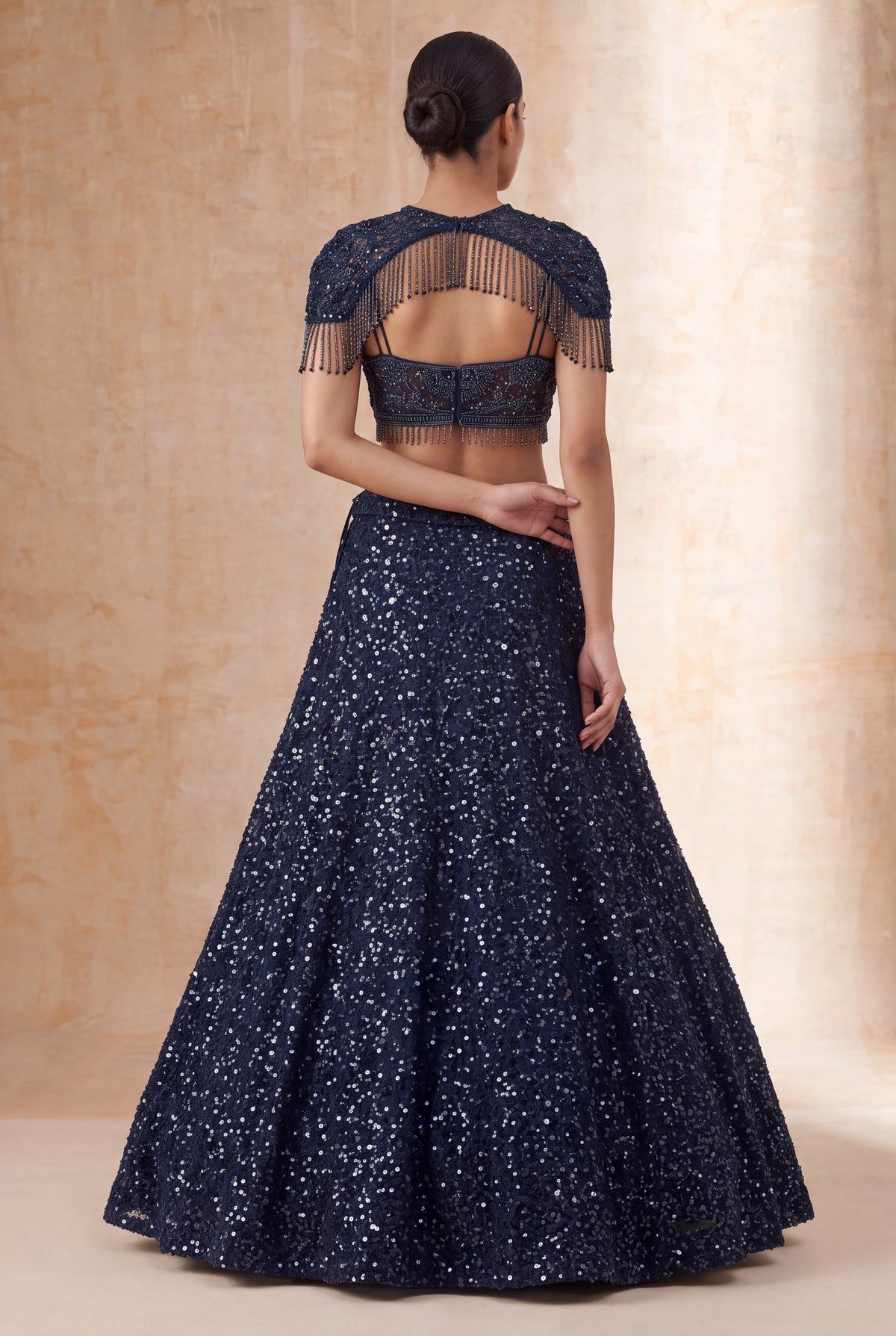 Navy Blue Indo-Western Net Lehenga