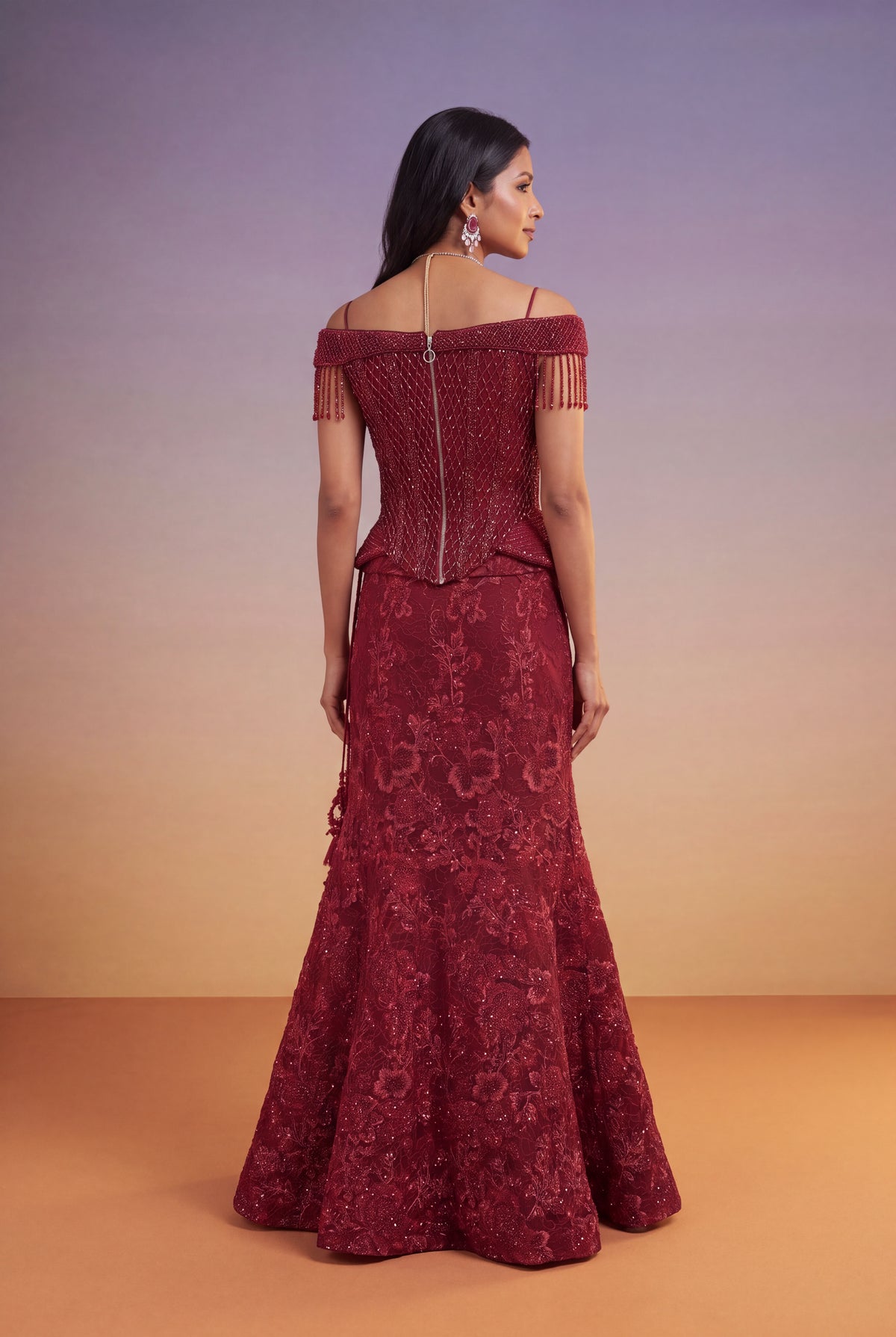 Red Indo-Western Corset Lehenga