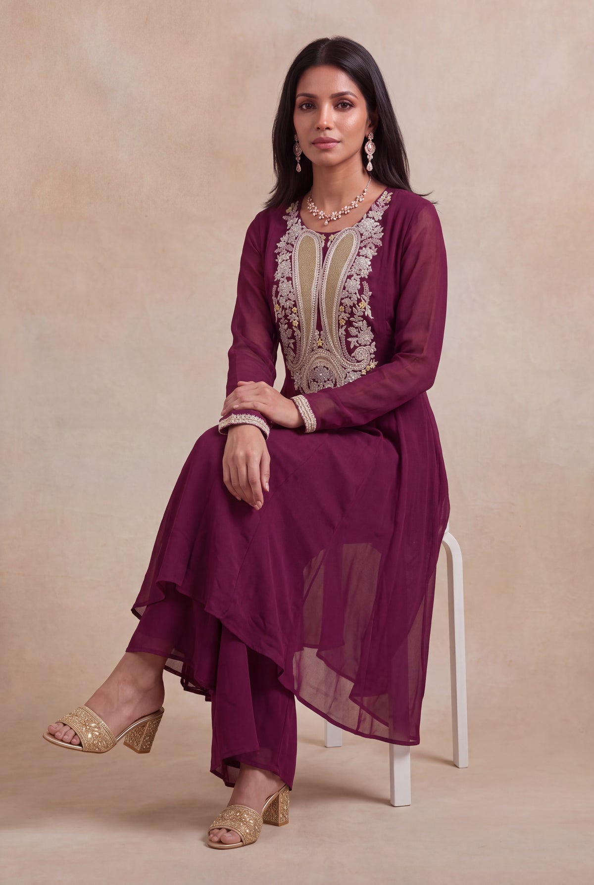 Wine Georgette Indo-Western Set