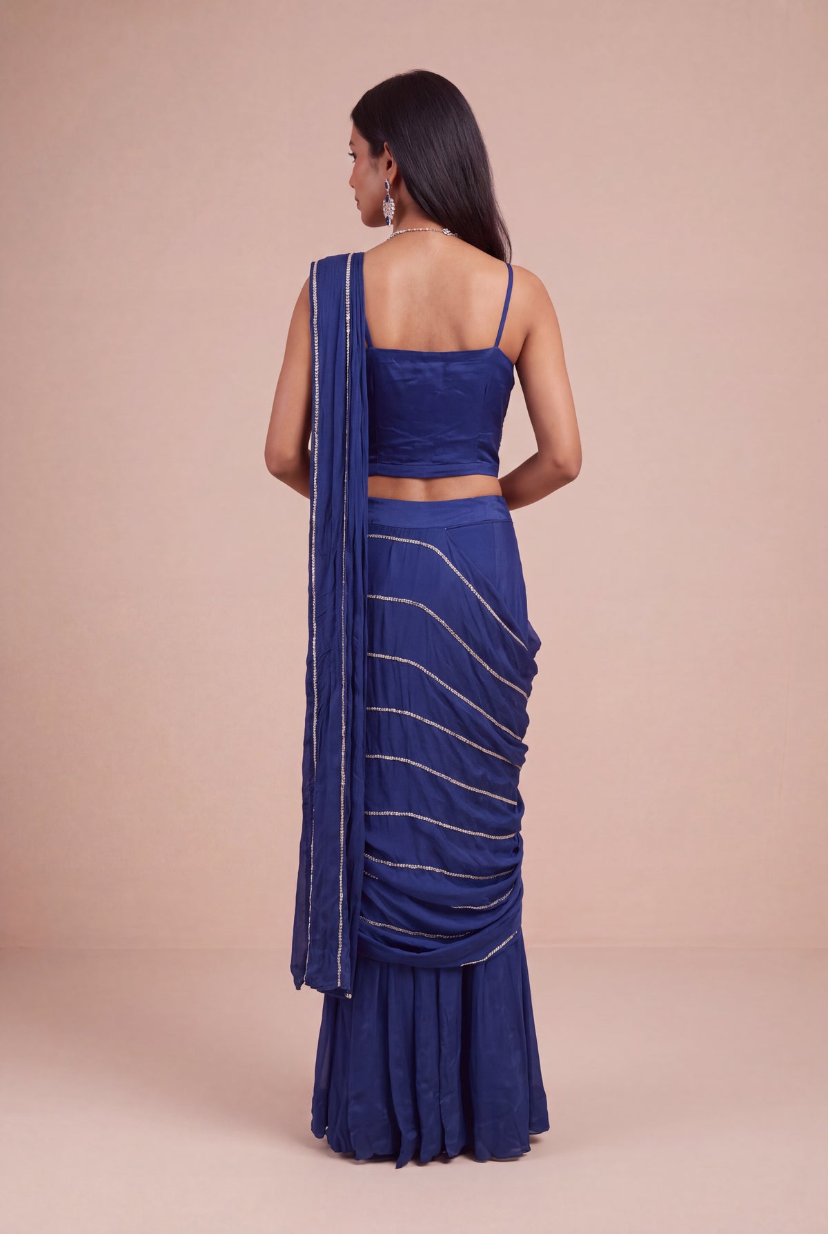 Royal Blue Chinon Crepe Draped Saree