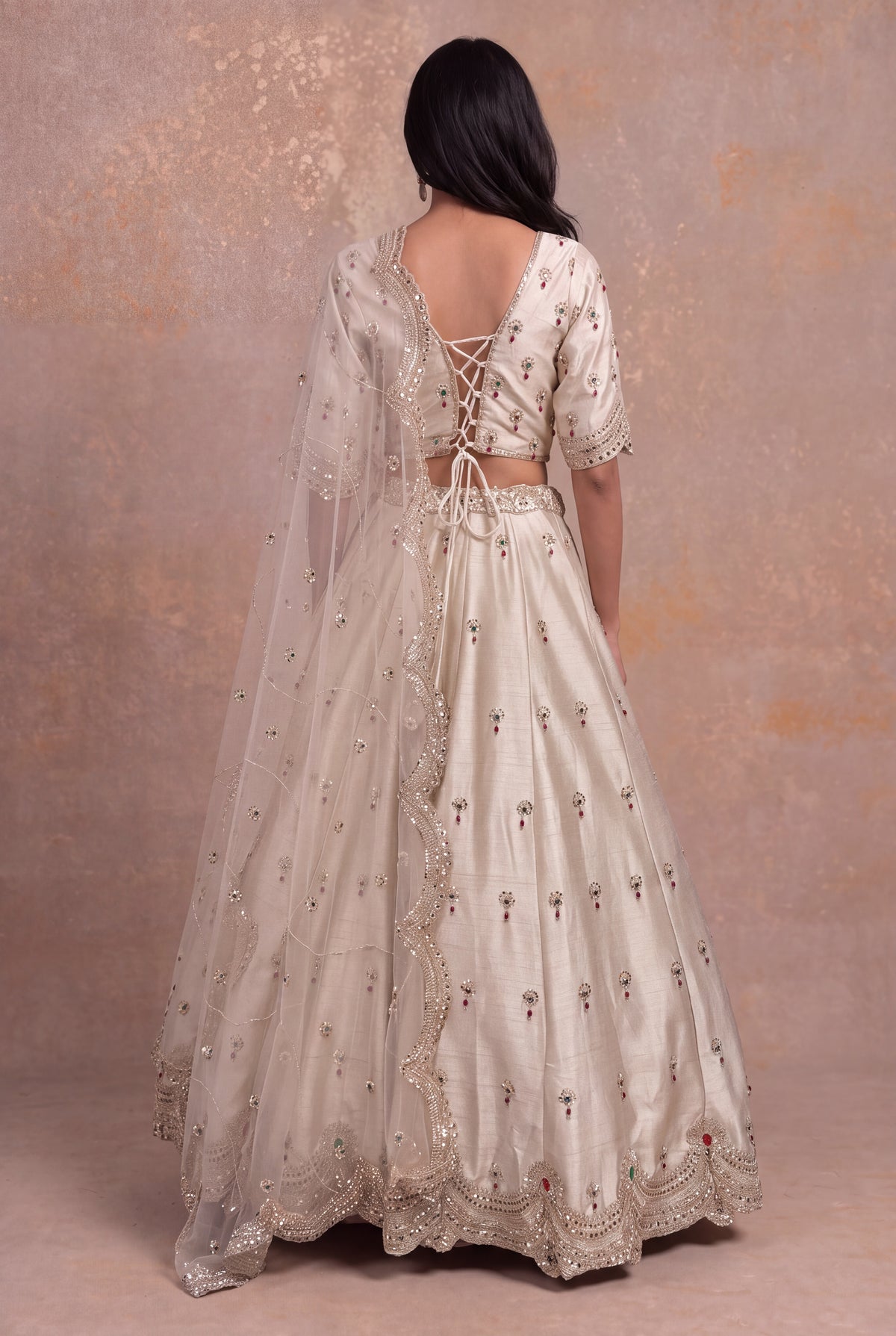 Ivory Raw Silk Lehenga Corset