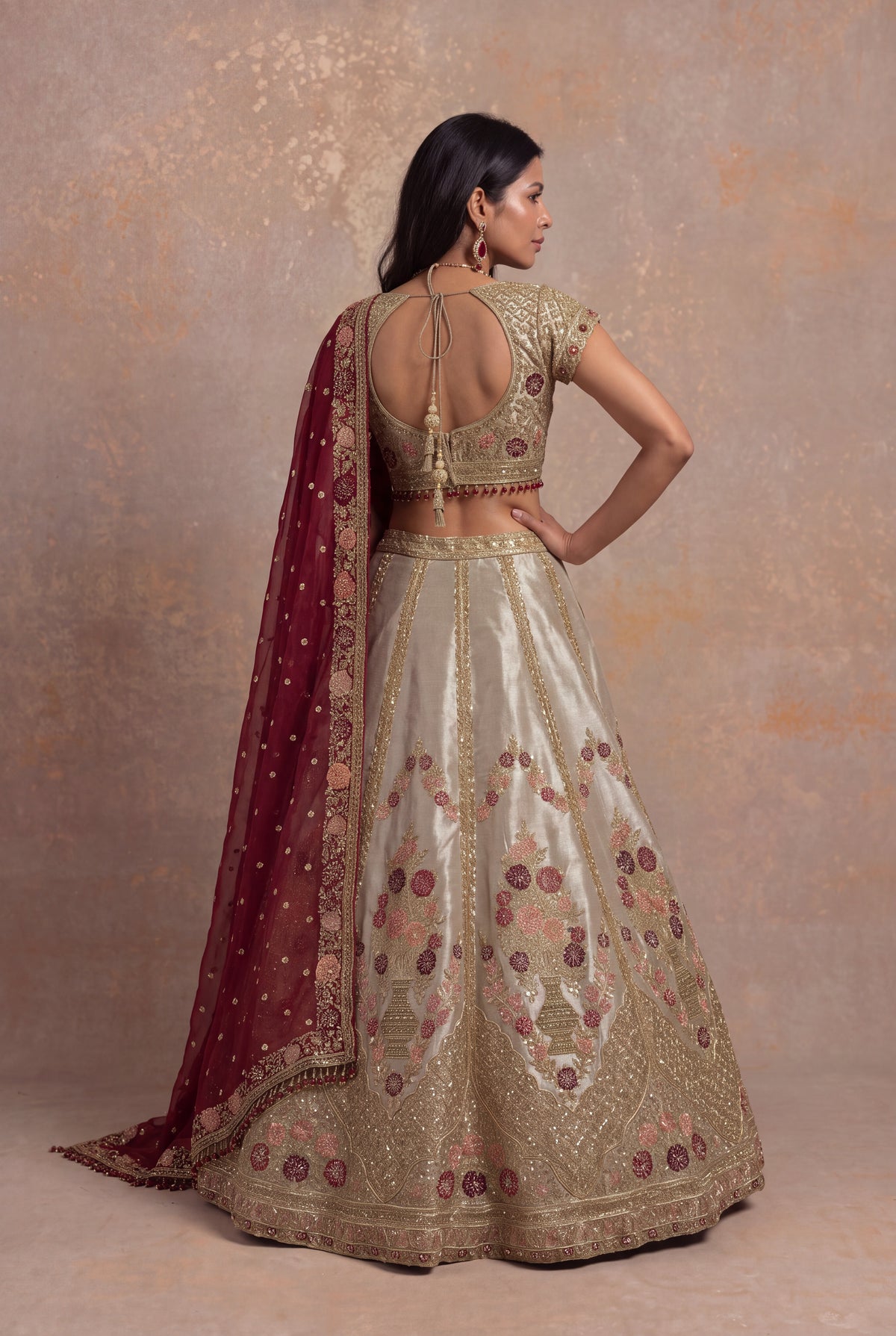 Gray Tissue Lehenga Set with Zardozi and Velvet Applique