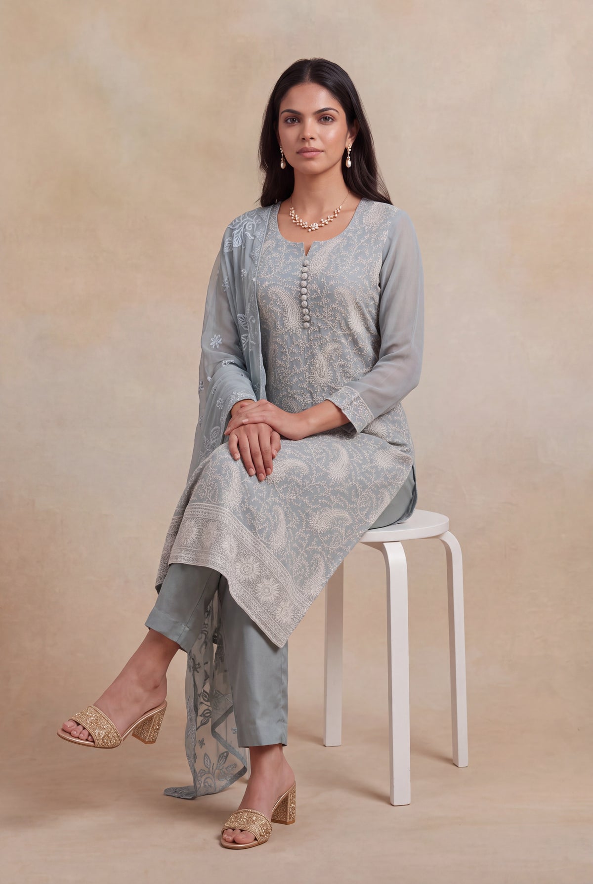 Dusty Blue Georgette Straight-Cut Salwar Suit