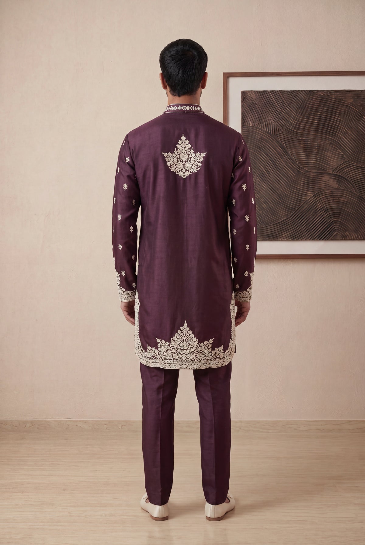 Dark Wine Silk Kurta Pant Set