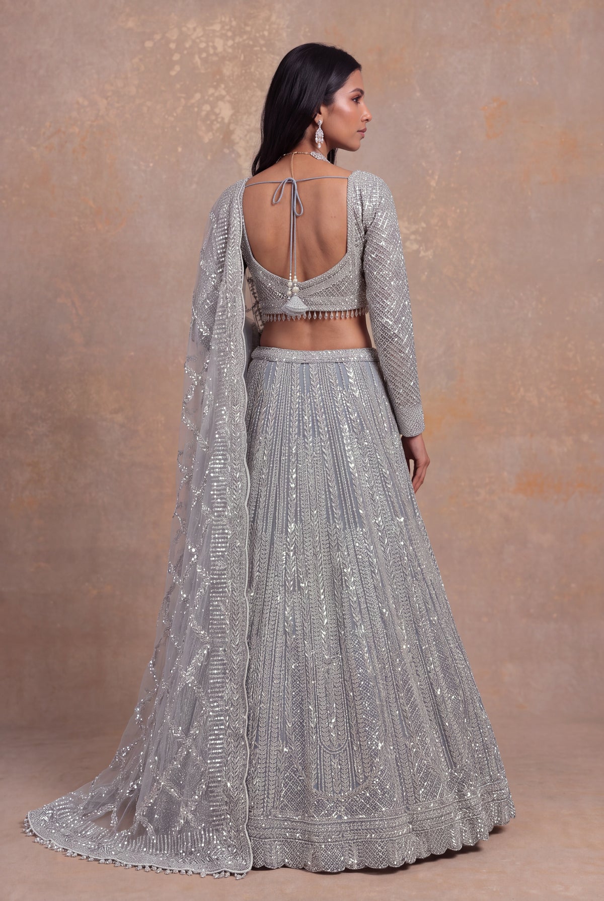 Ice Blue Net Sequin & Stone Embellished Lehenga Set