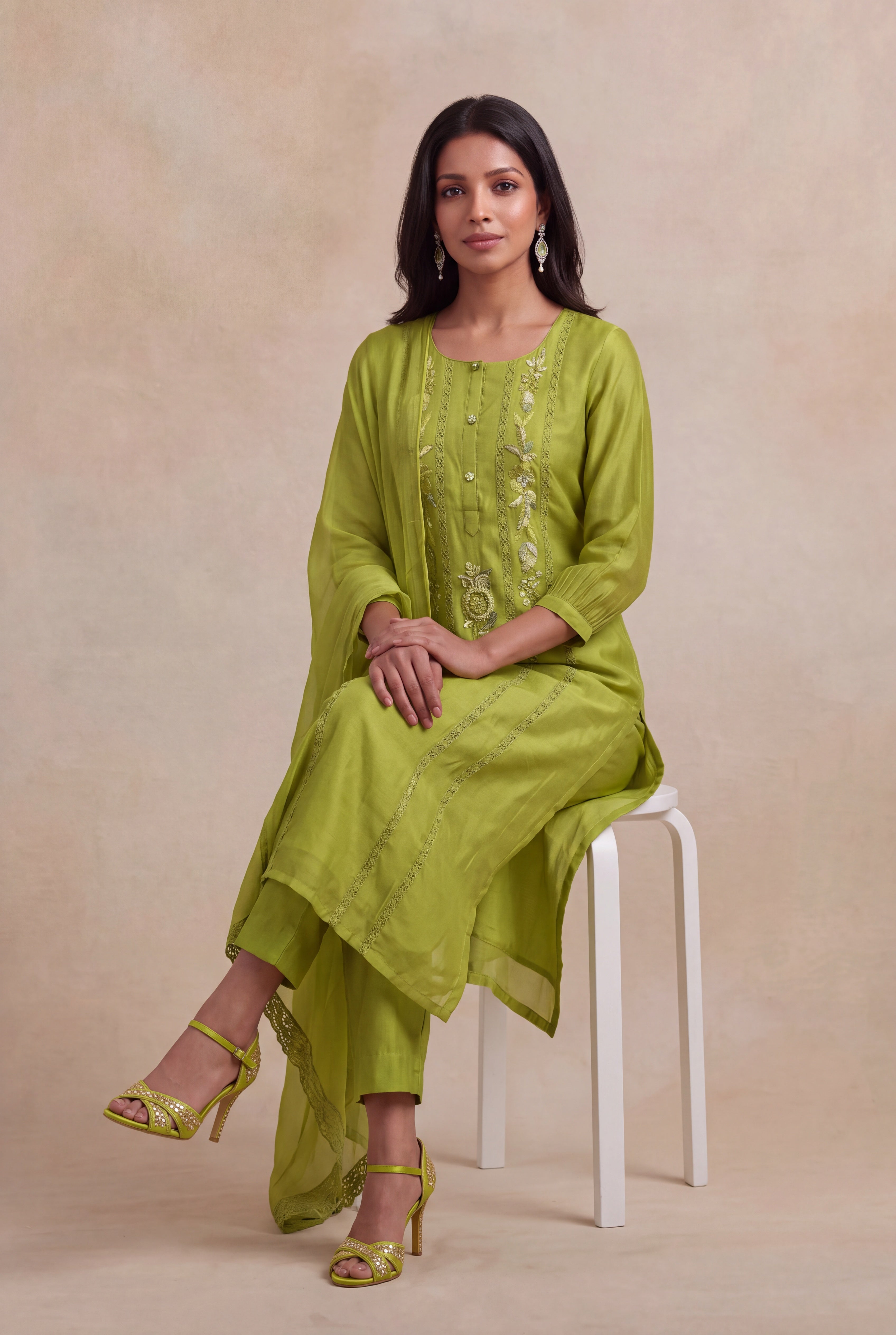 Lime Green Mul Cotton Straight-Cut Salwar Set