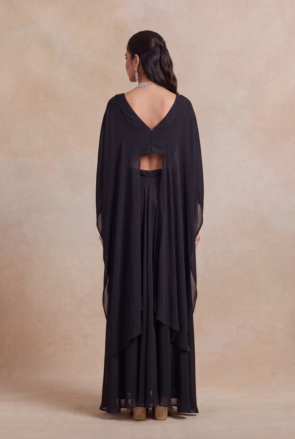 Black Satin Sharara Set