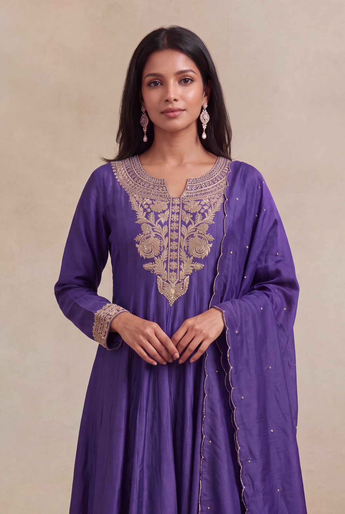 Purple Raw Silk Anarkali Set