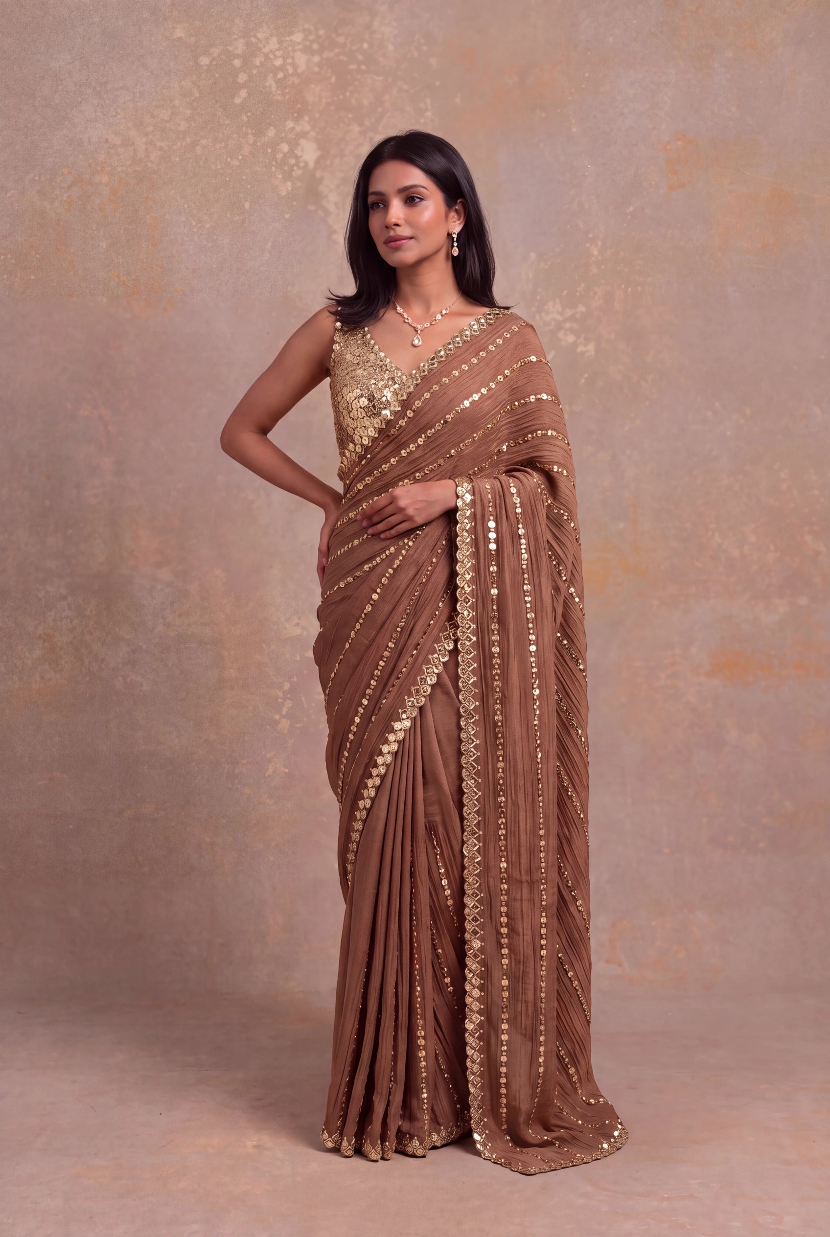 Brown Crush Crepe Saree