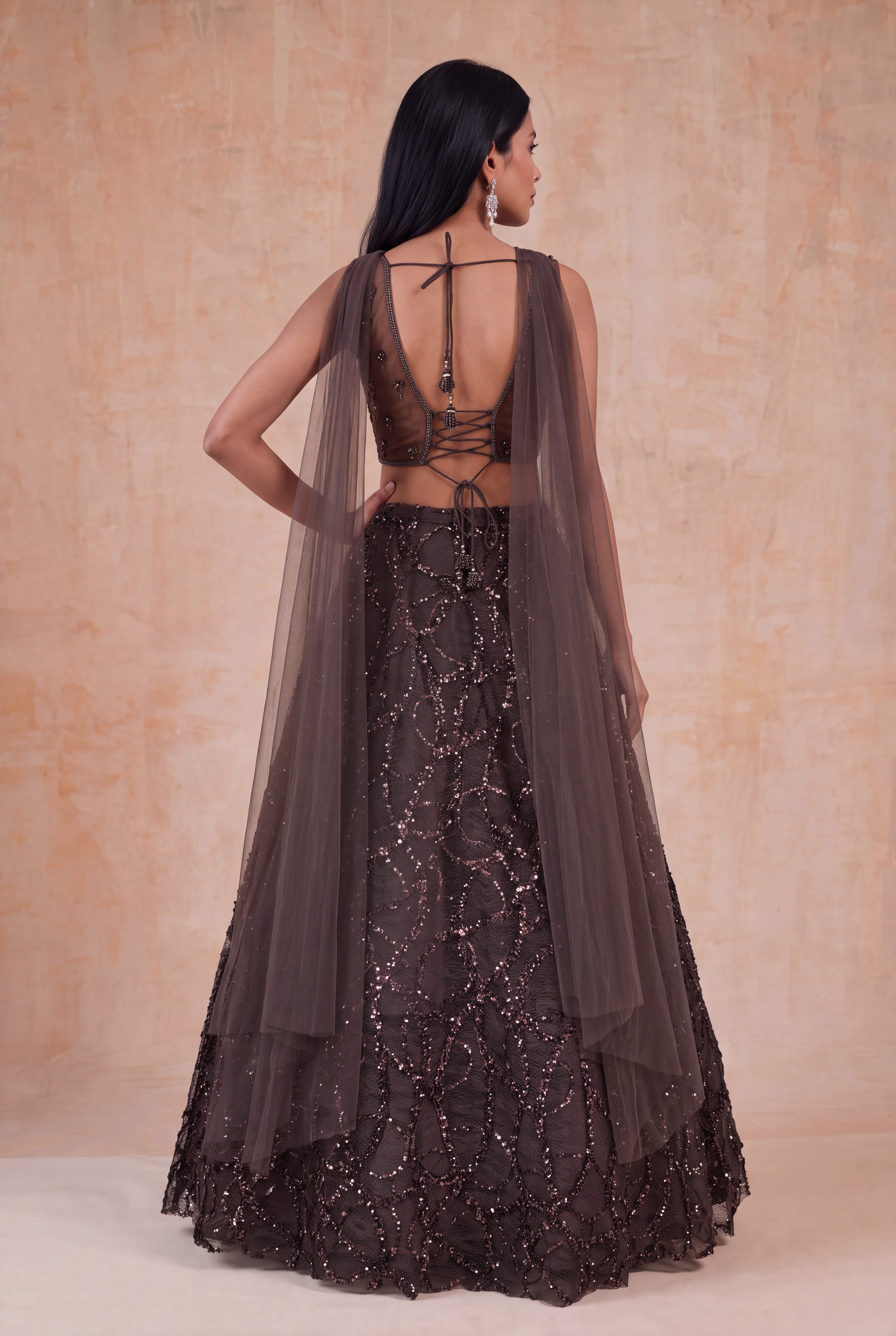 Chocolate Brown Net Lehenga