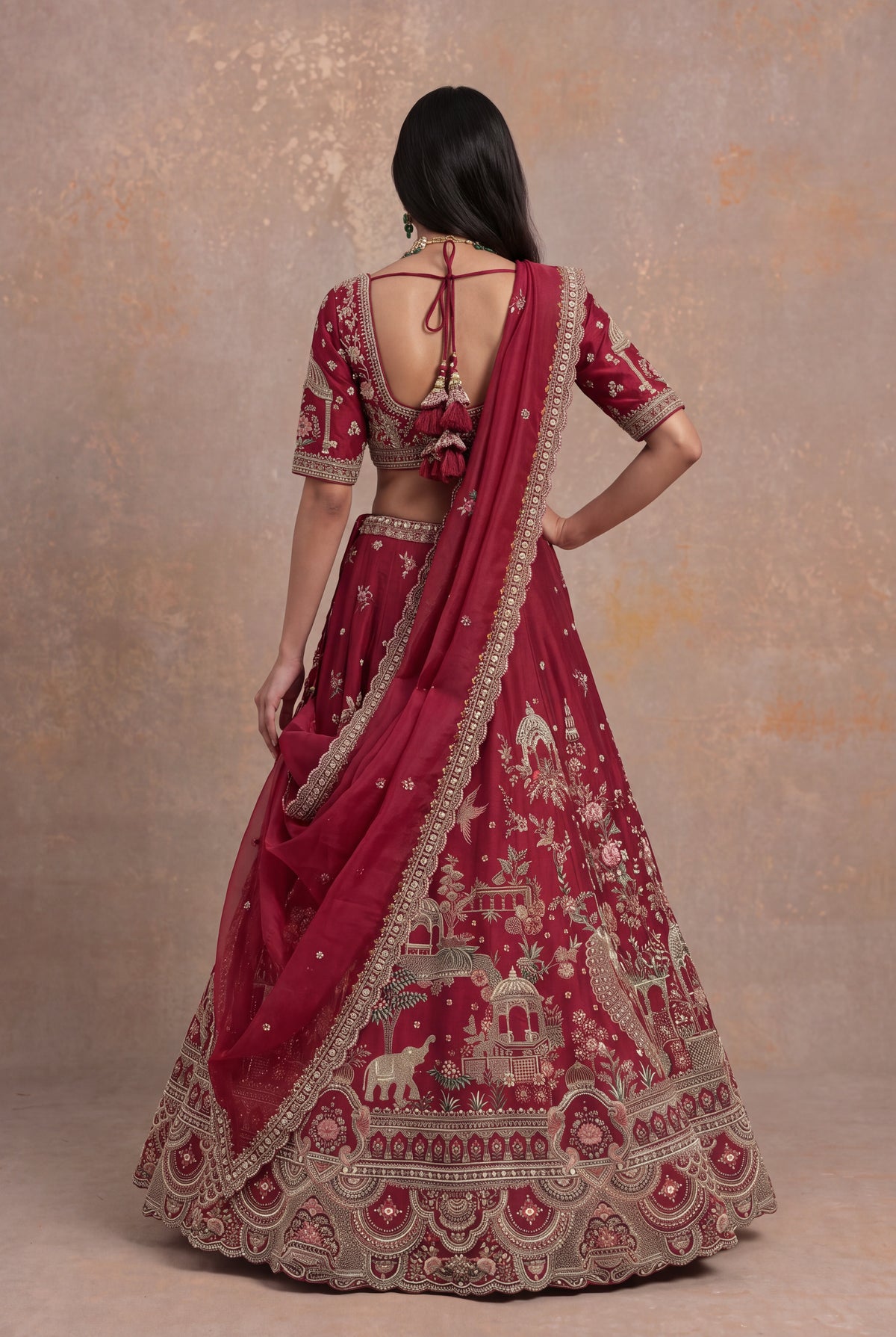 Maroon Raw Silk Lehenga Set with Thread and Cutdana Work