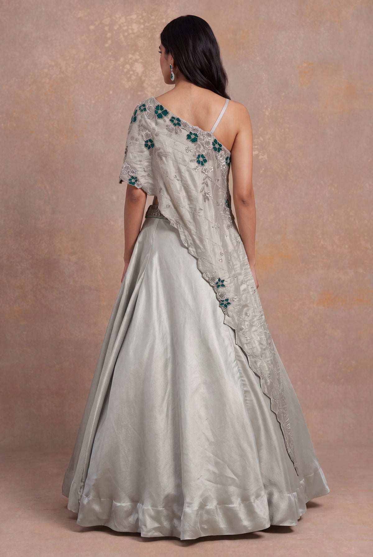 Silver Grey Lehenga with Sequin and Cutdana Floral Embroidery