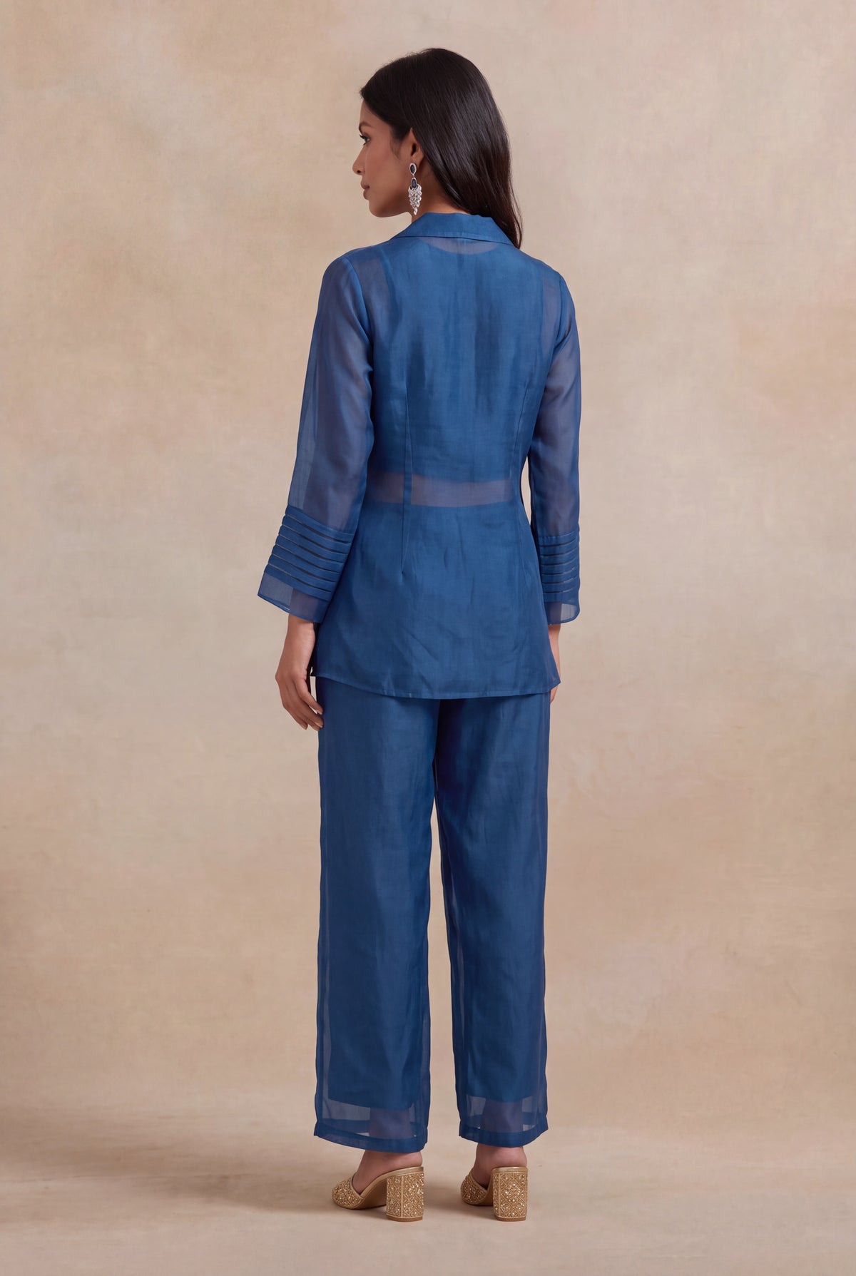 Teal Blue Organza Katdana Co-ord Set
