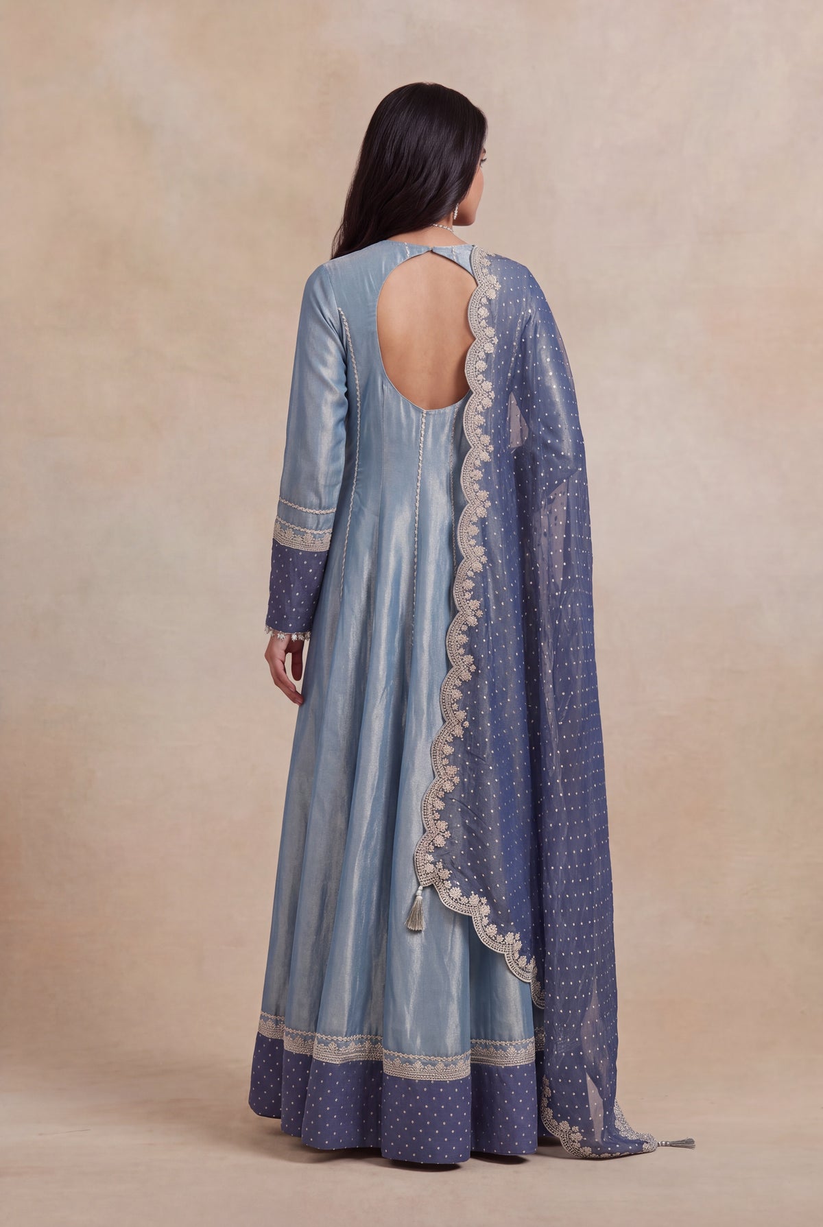 Blue Tissue Anarkali Set