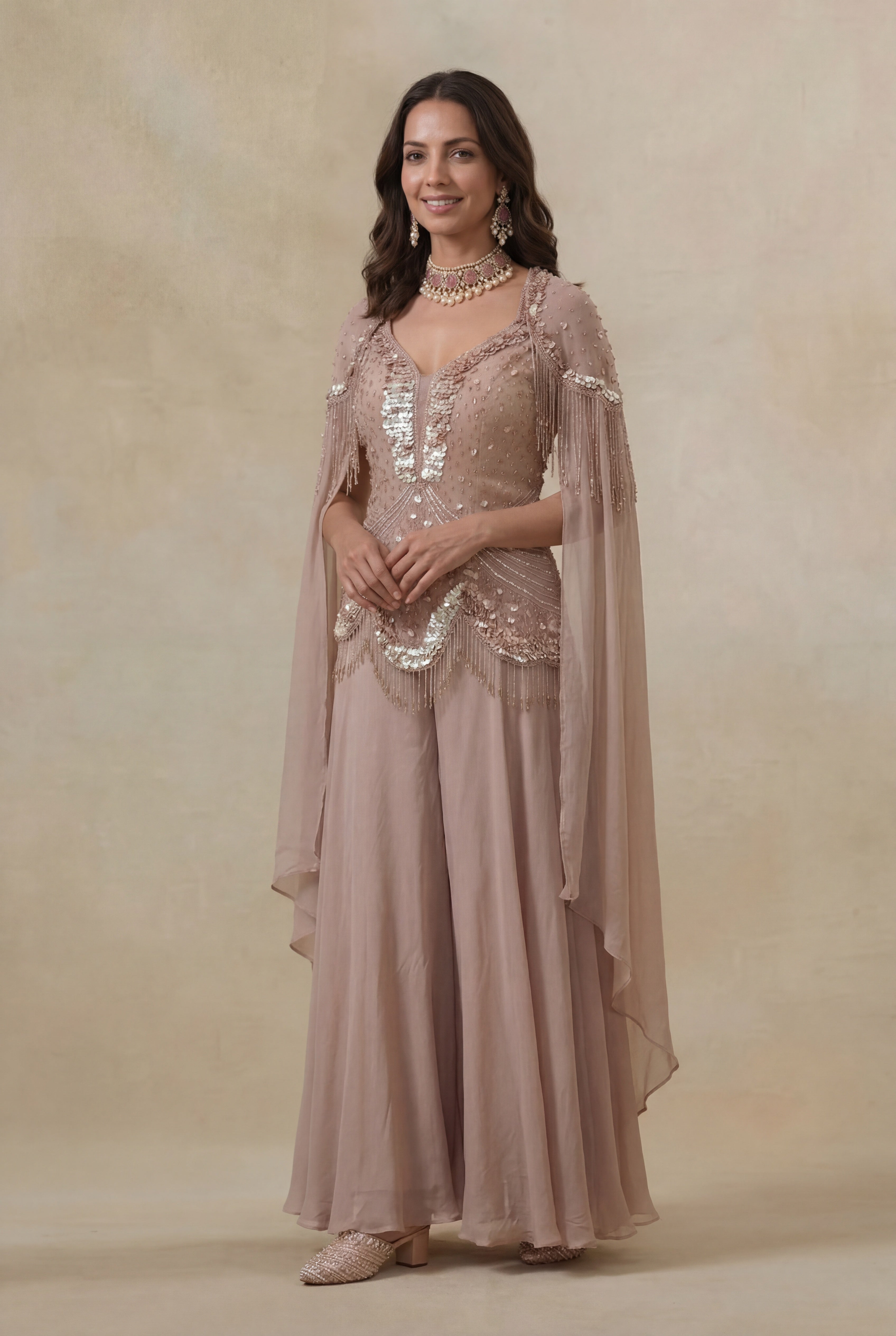 Dusty Mauve Georgette Sequin & Katdana Indo Western Set