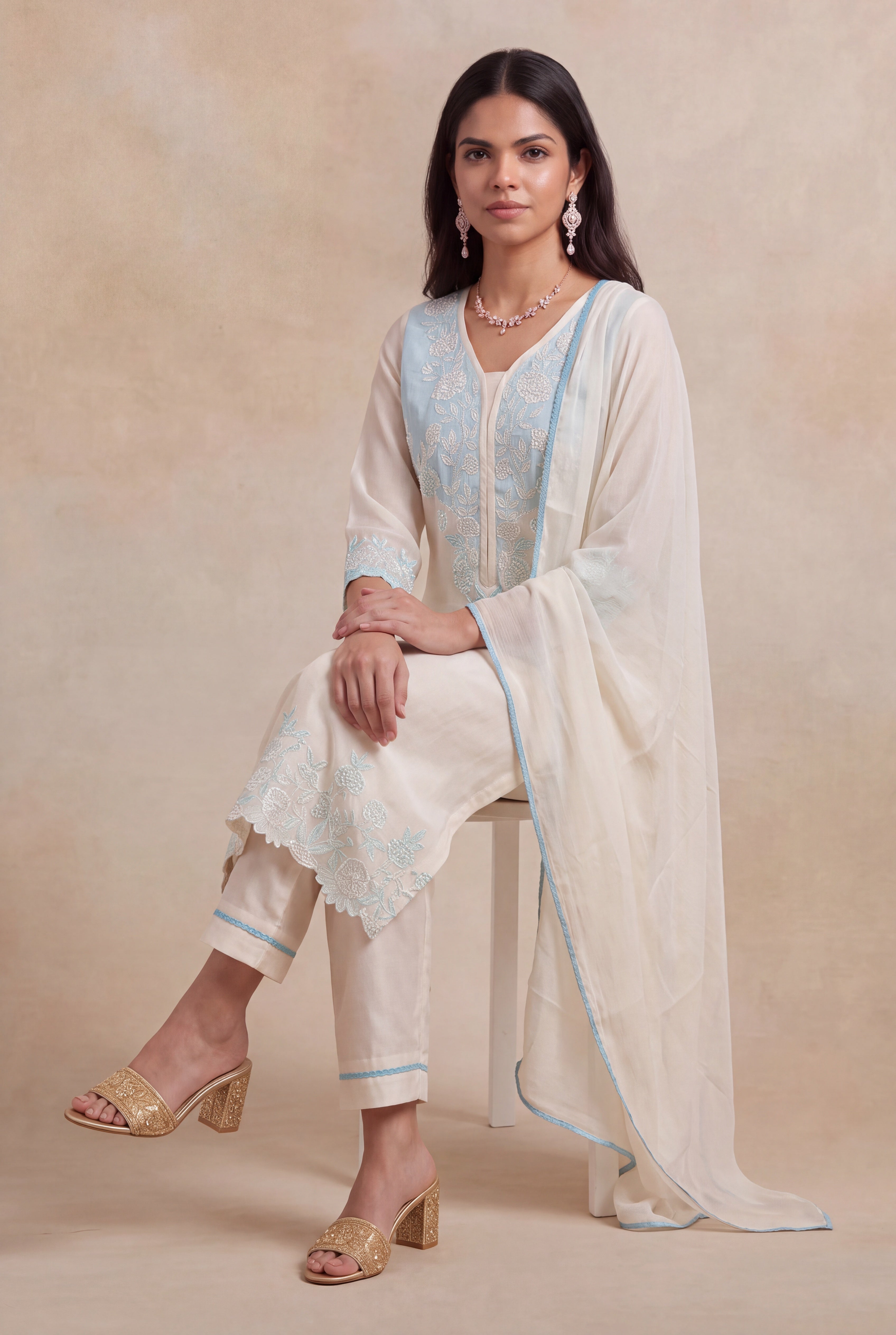 Ivory Mul Cotton Straight-Cut Salwar Set