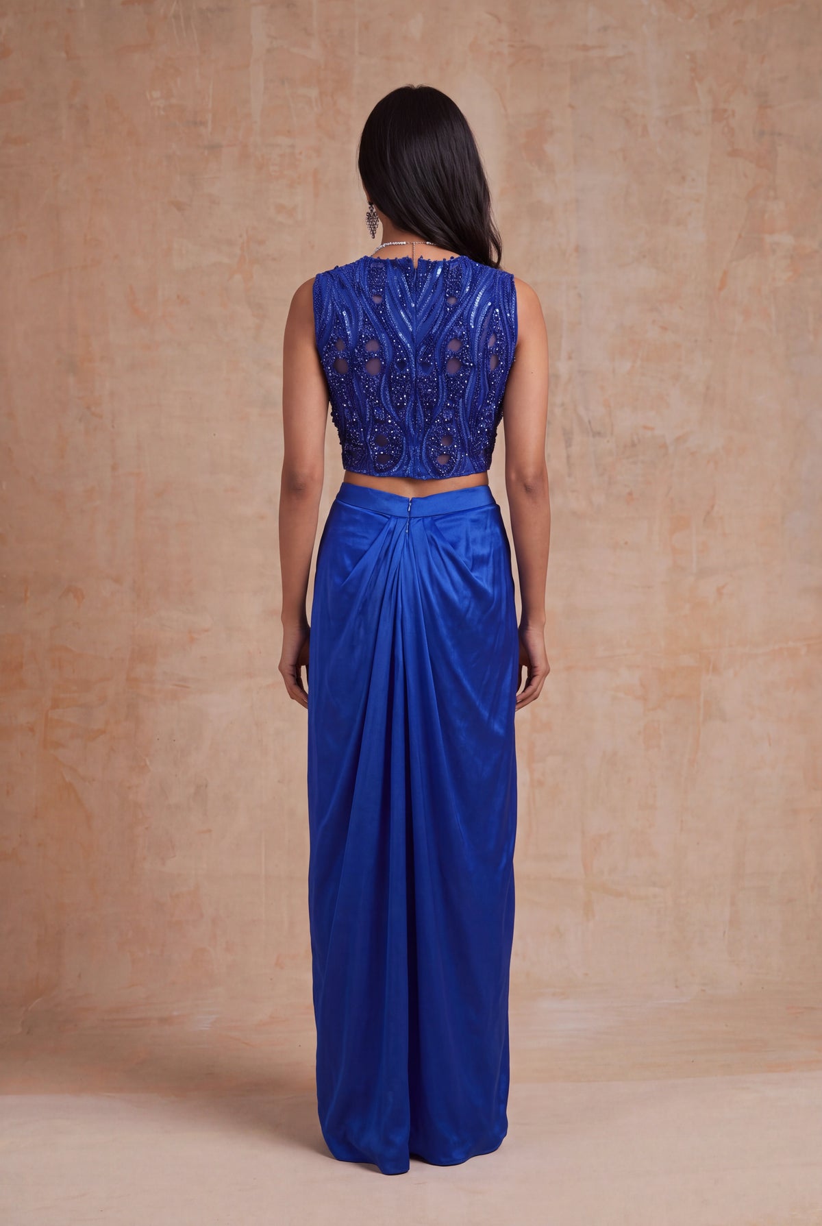 Royal Blue Embellished Draped Skirt Set
