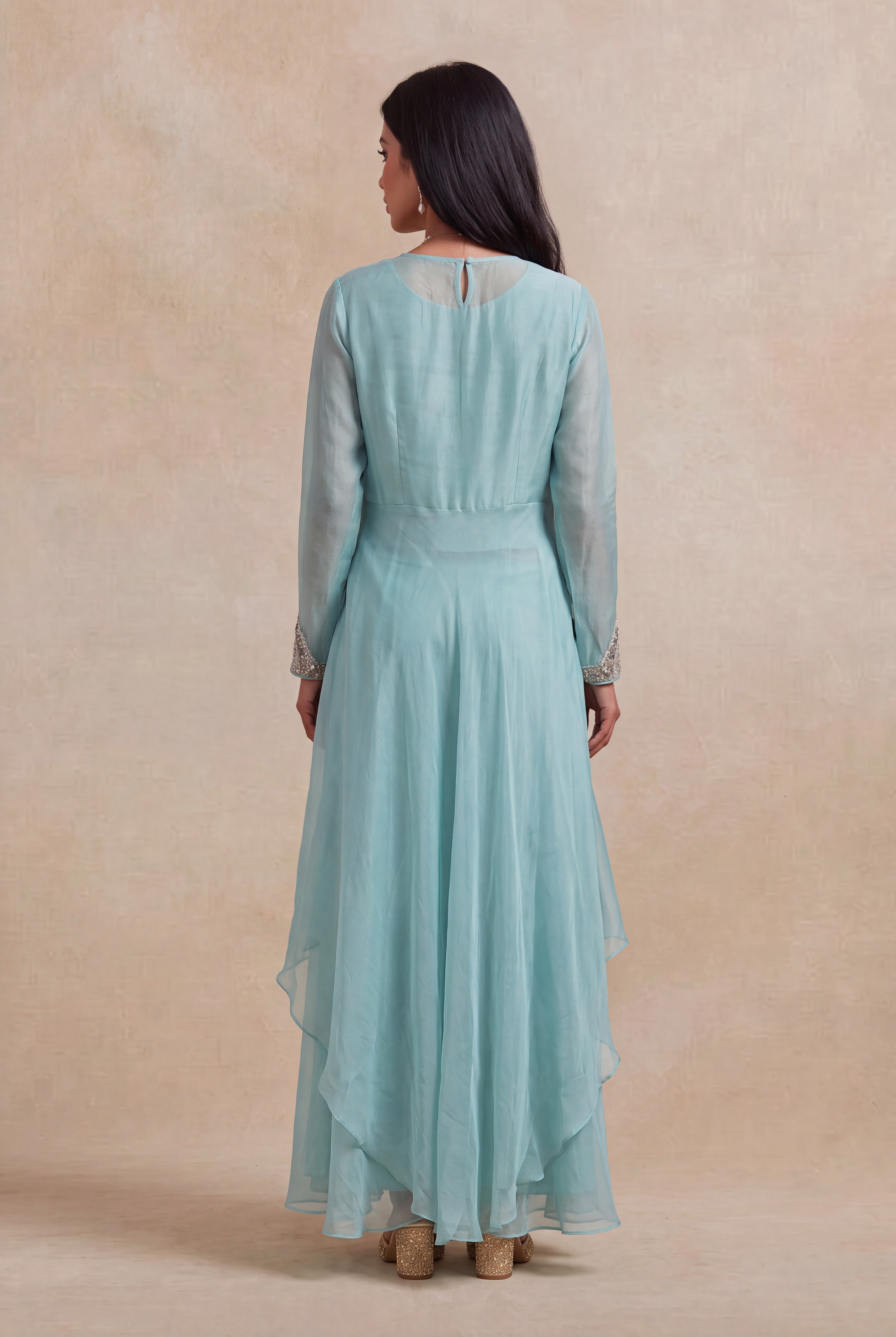 Powder Blue Tissue Indo-Western Layered Co-Ord