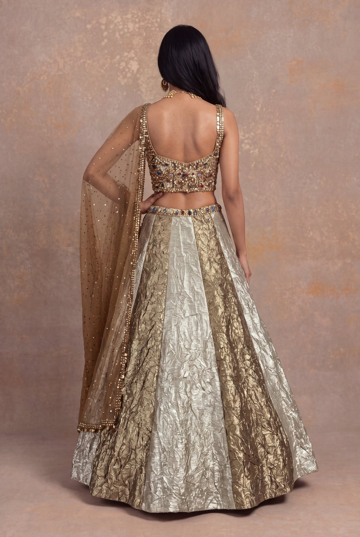 Golden Crush Tissue Jewel Work Lehenga