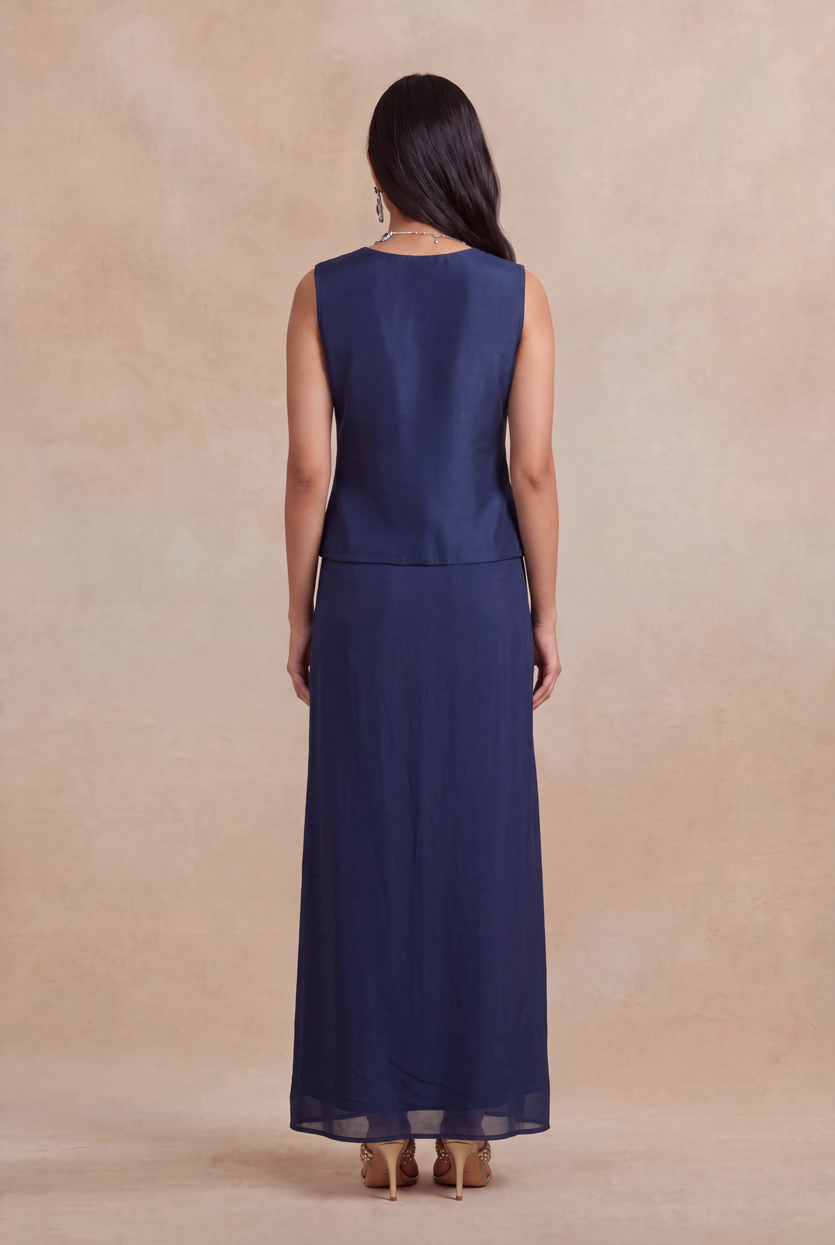 Navy Blue Indo-Western Crop Top & Drape Skirt