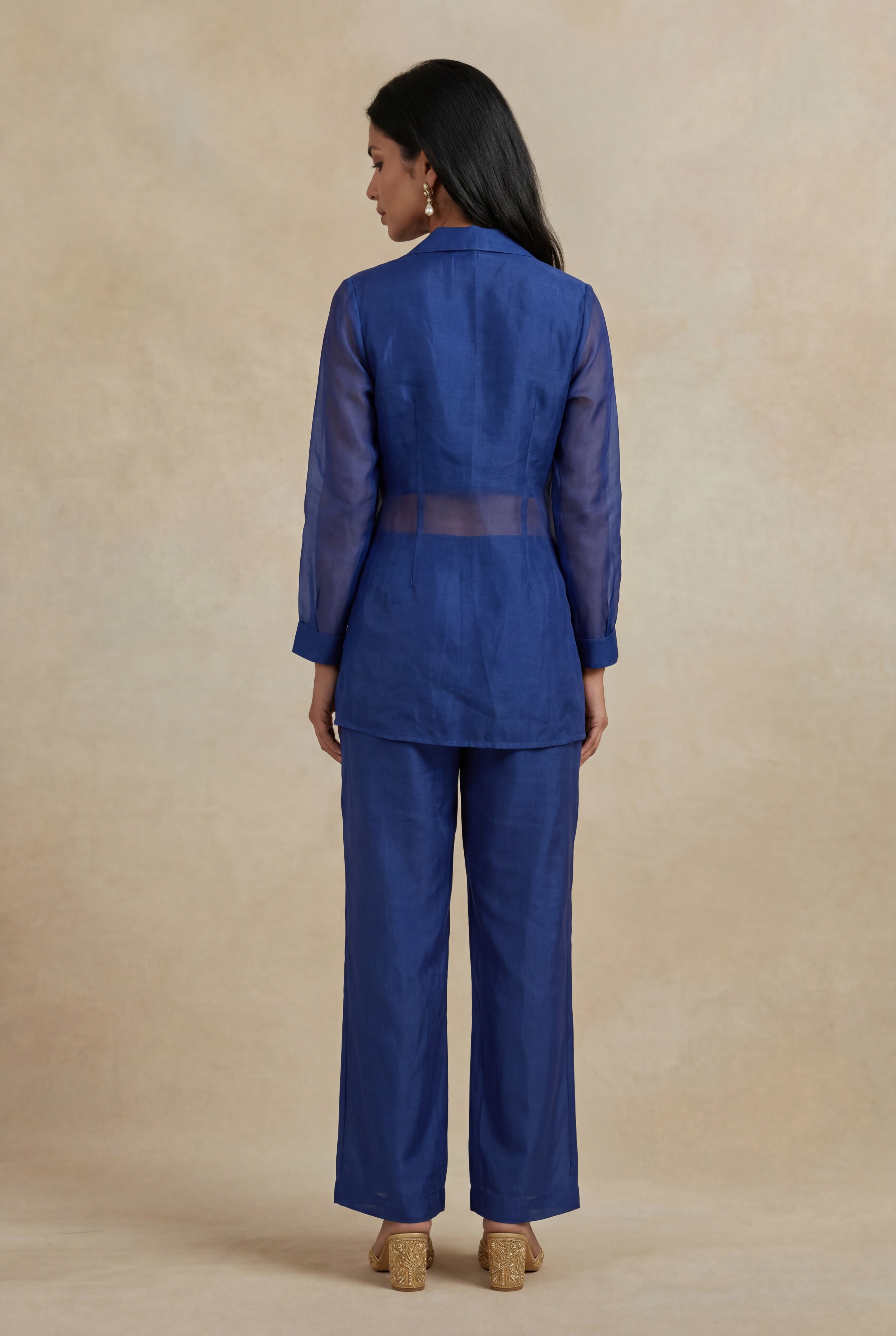 Royal Blue Organza Sequin-Embellished Co-ord Set