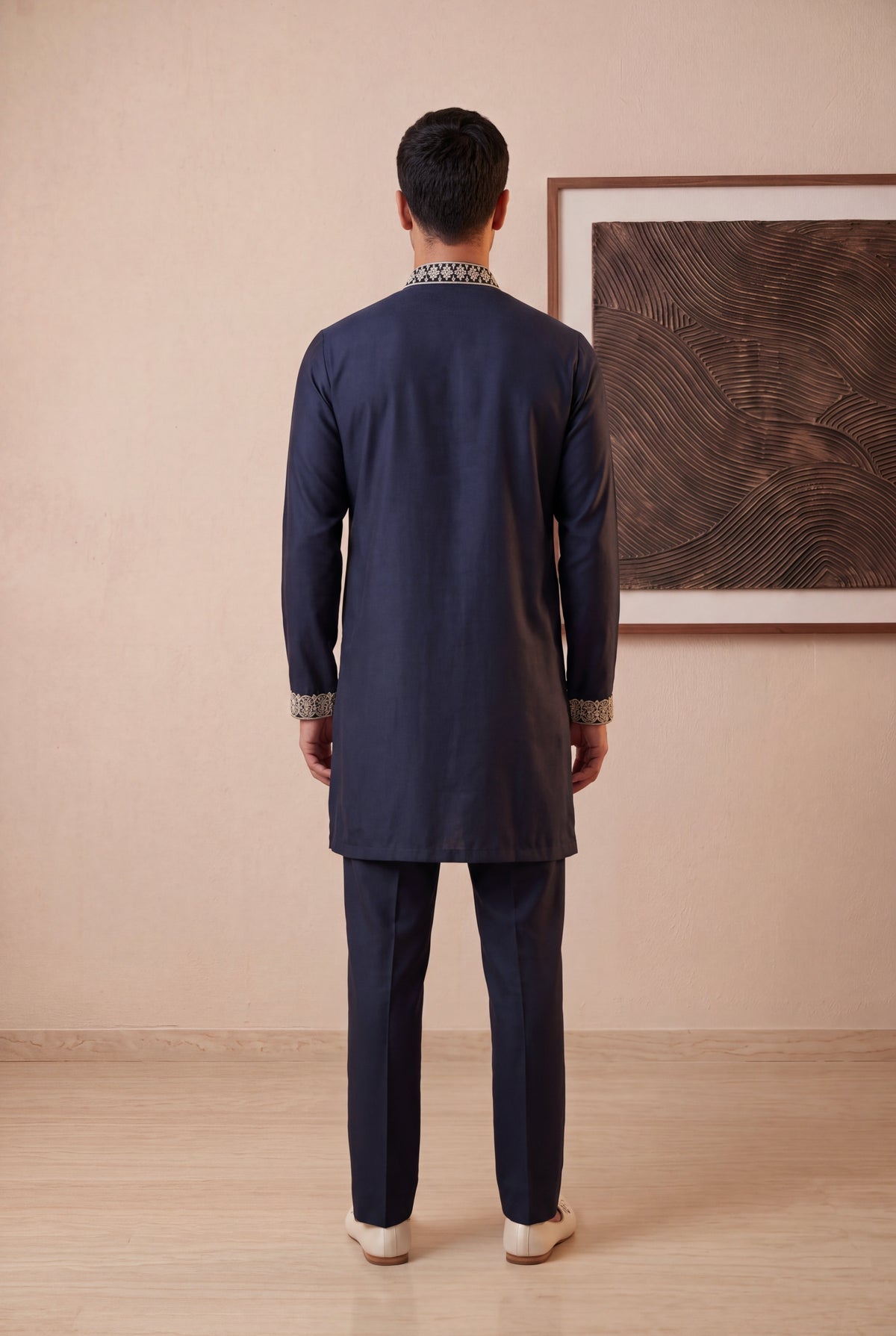 Navy Blue Embroidered Silk Kurta Set