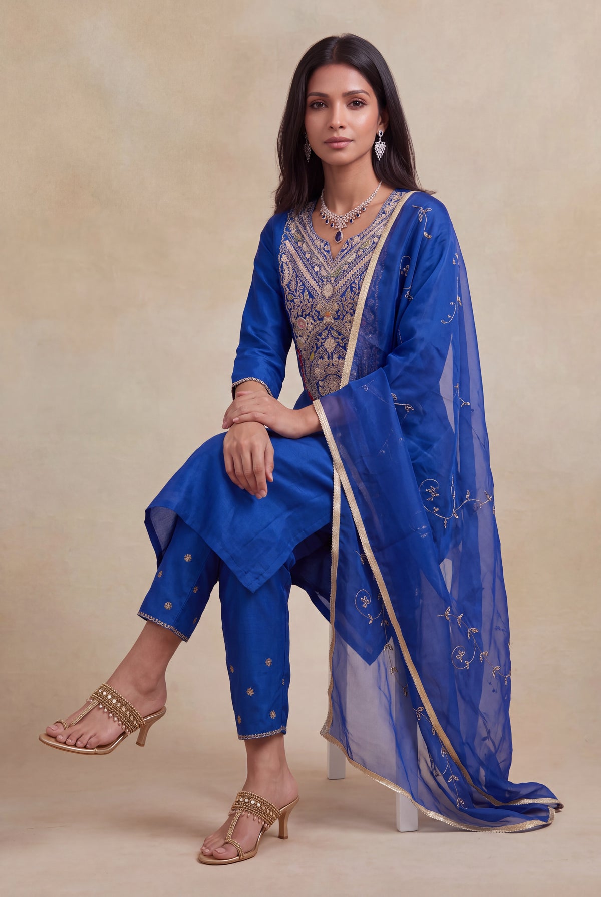 Royal Blue Silk Salwar Set