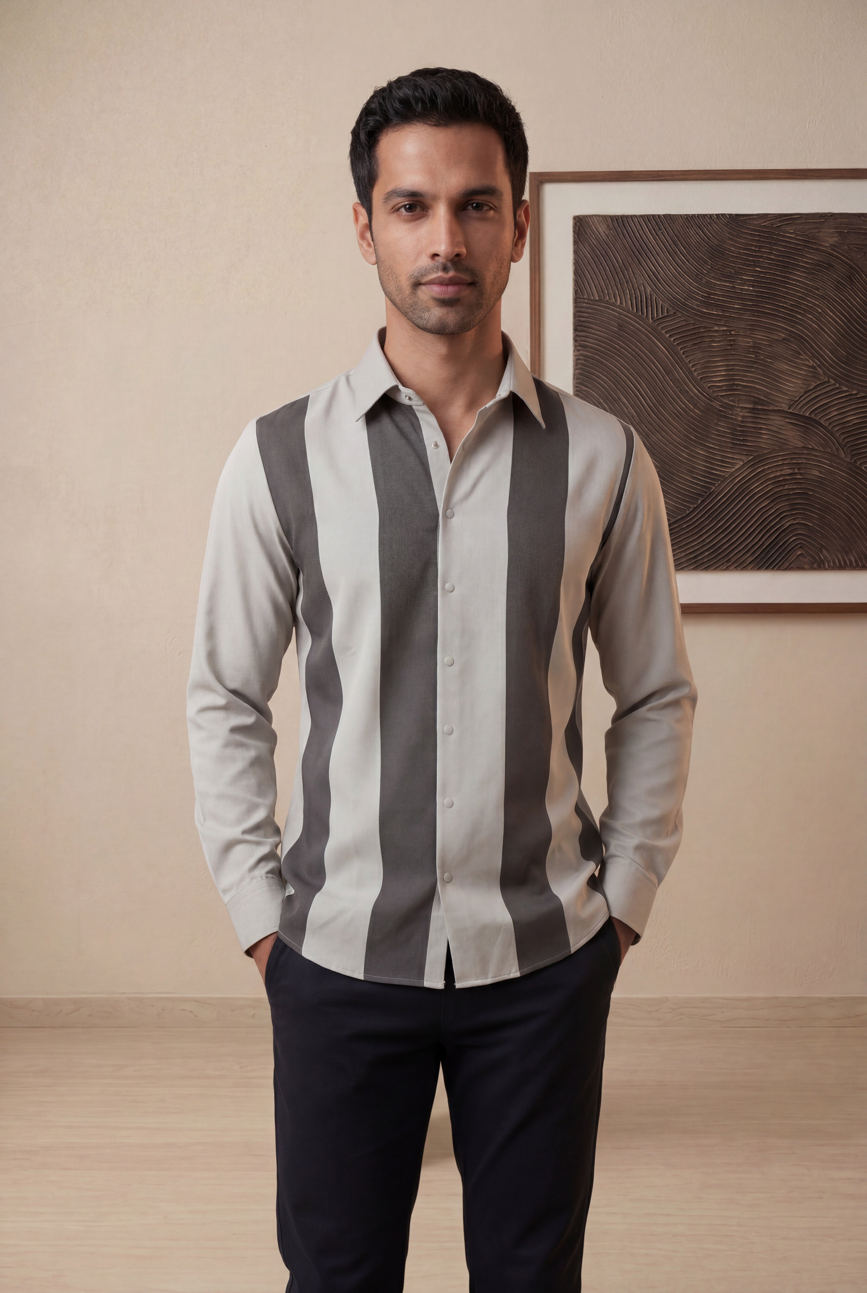 Grey Bomario Full Sleeve Striped Shirt