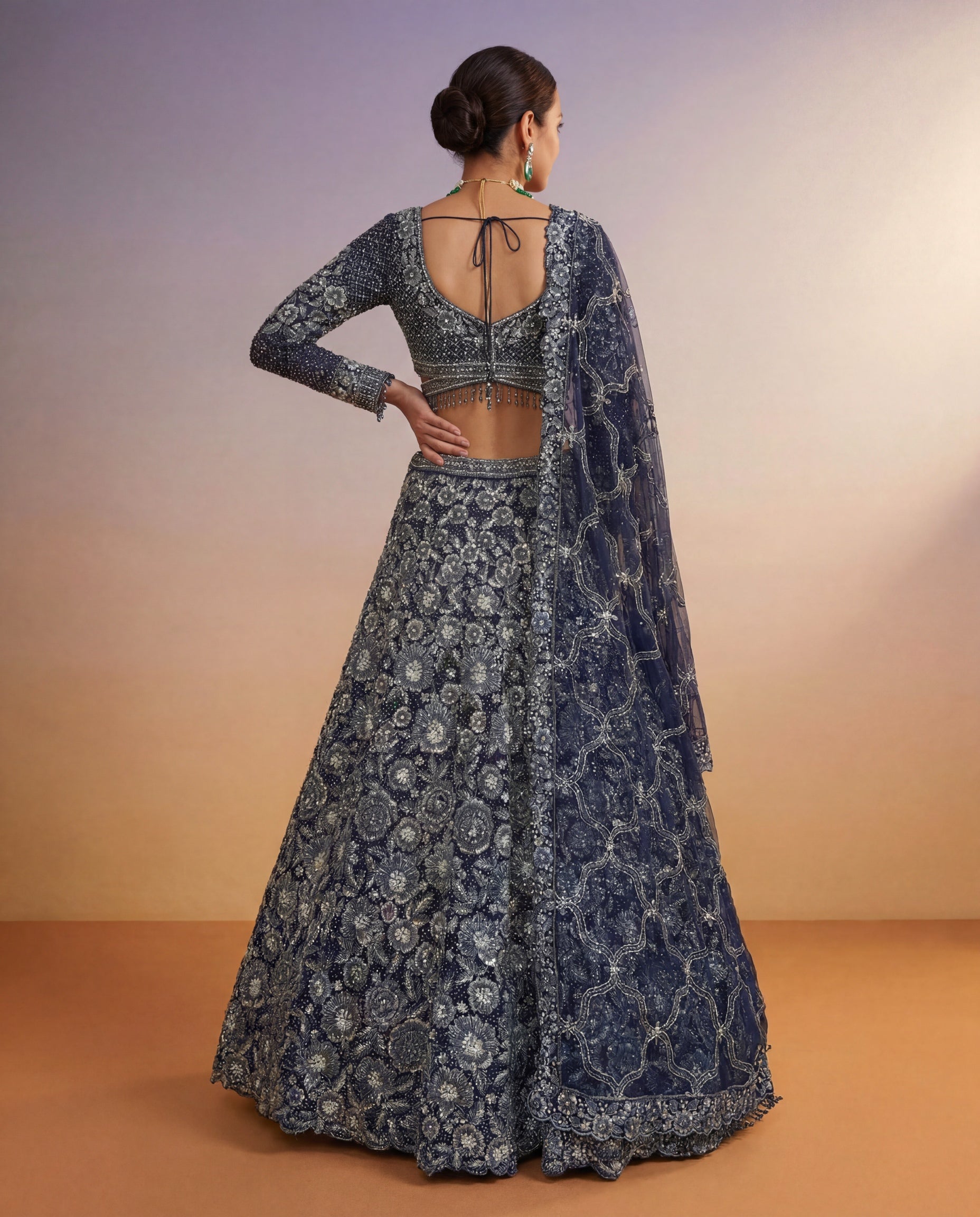 Navy Blue Net Lehenga