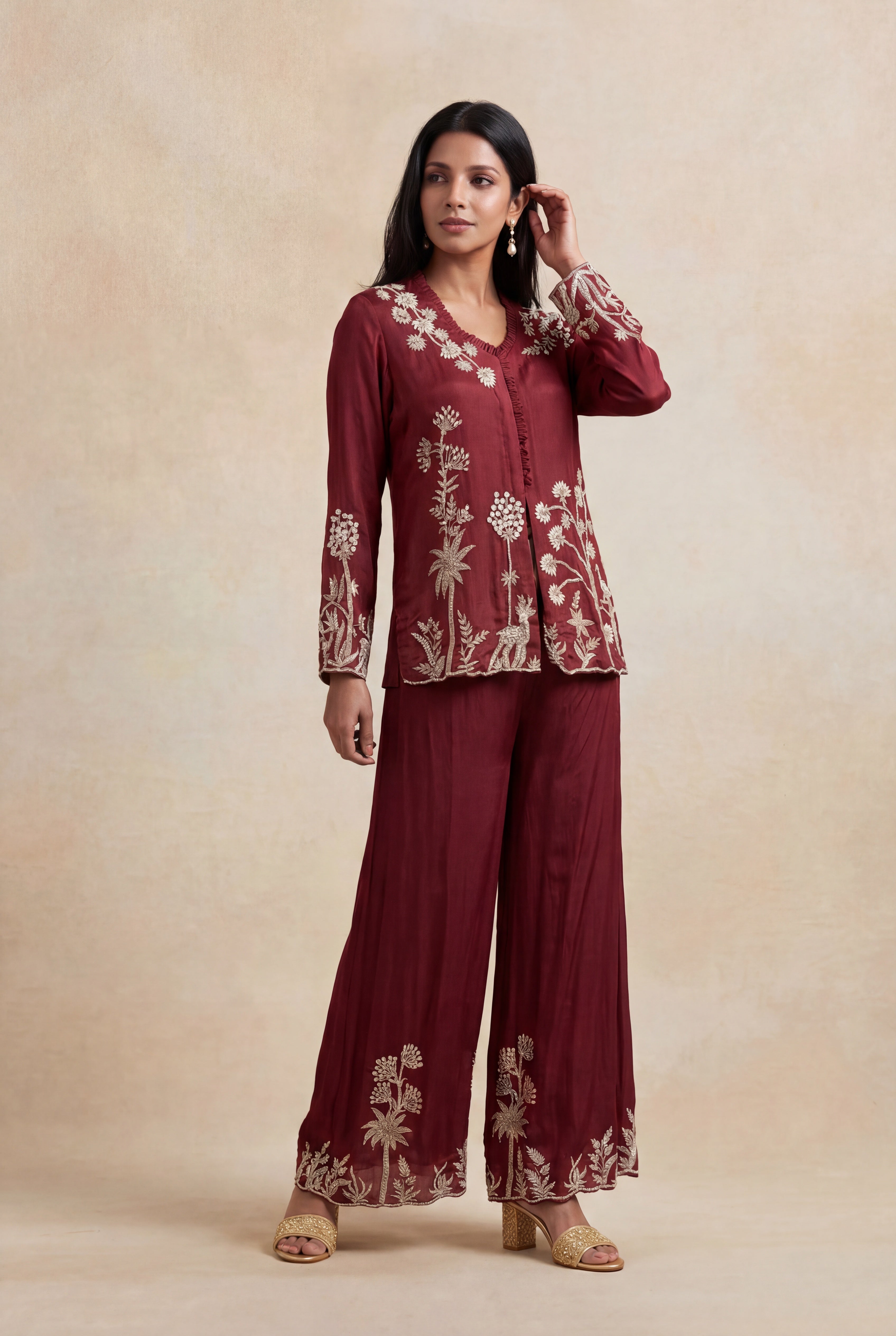 Wine Chinon Indo-Western Co-Ord Set
