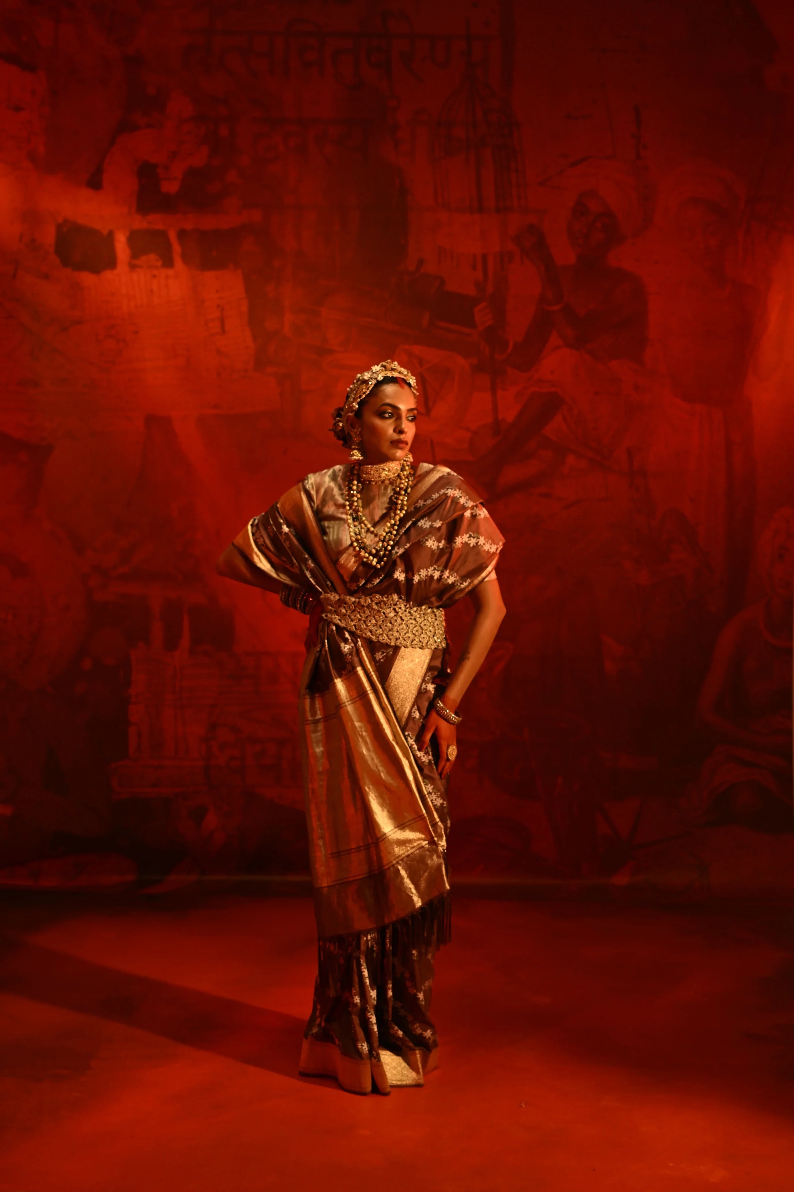 Chocolate Brown Banarasi Silk Saree with Multi-Thread Weaving & Zari Border | Mokshaa