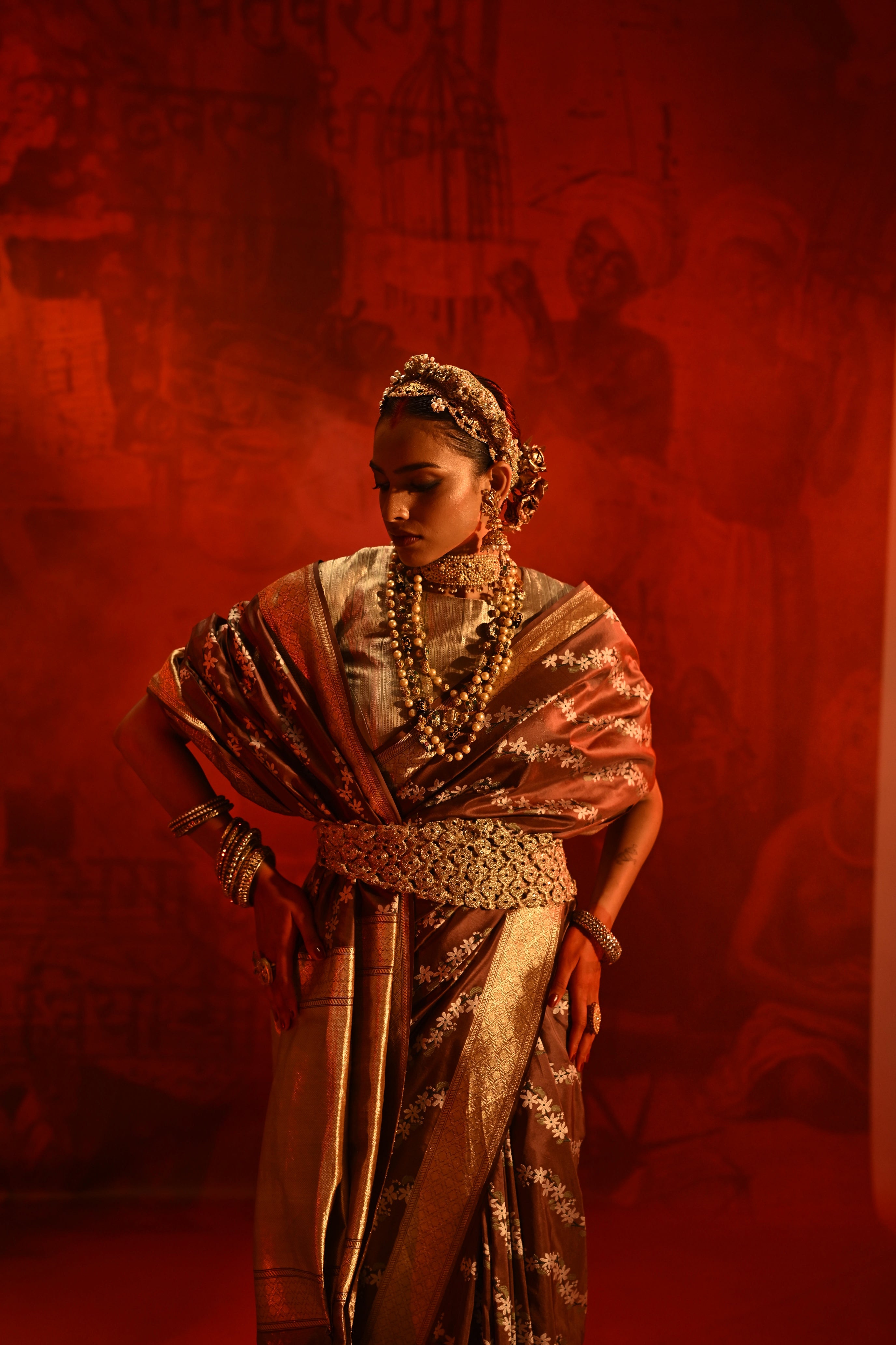 Chocolate Brown Banarasi Silk Saree with Multi-Thread Weaving & Zari Border