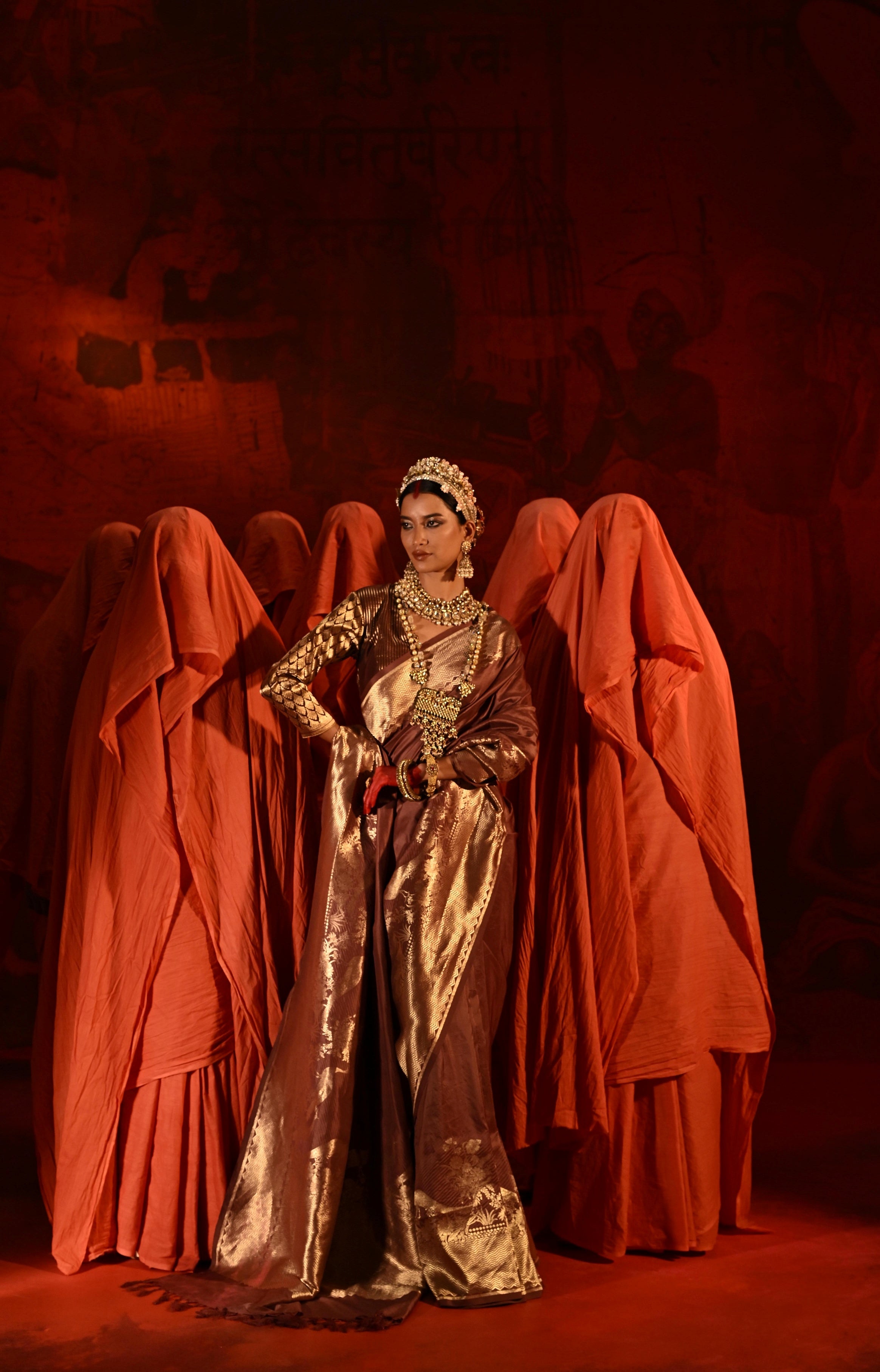 Brown Banarasi Silk Saree with Peacock Border Weaving