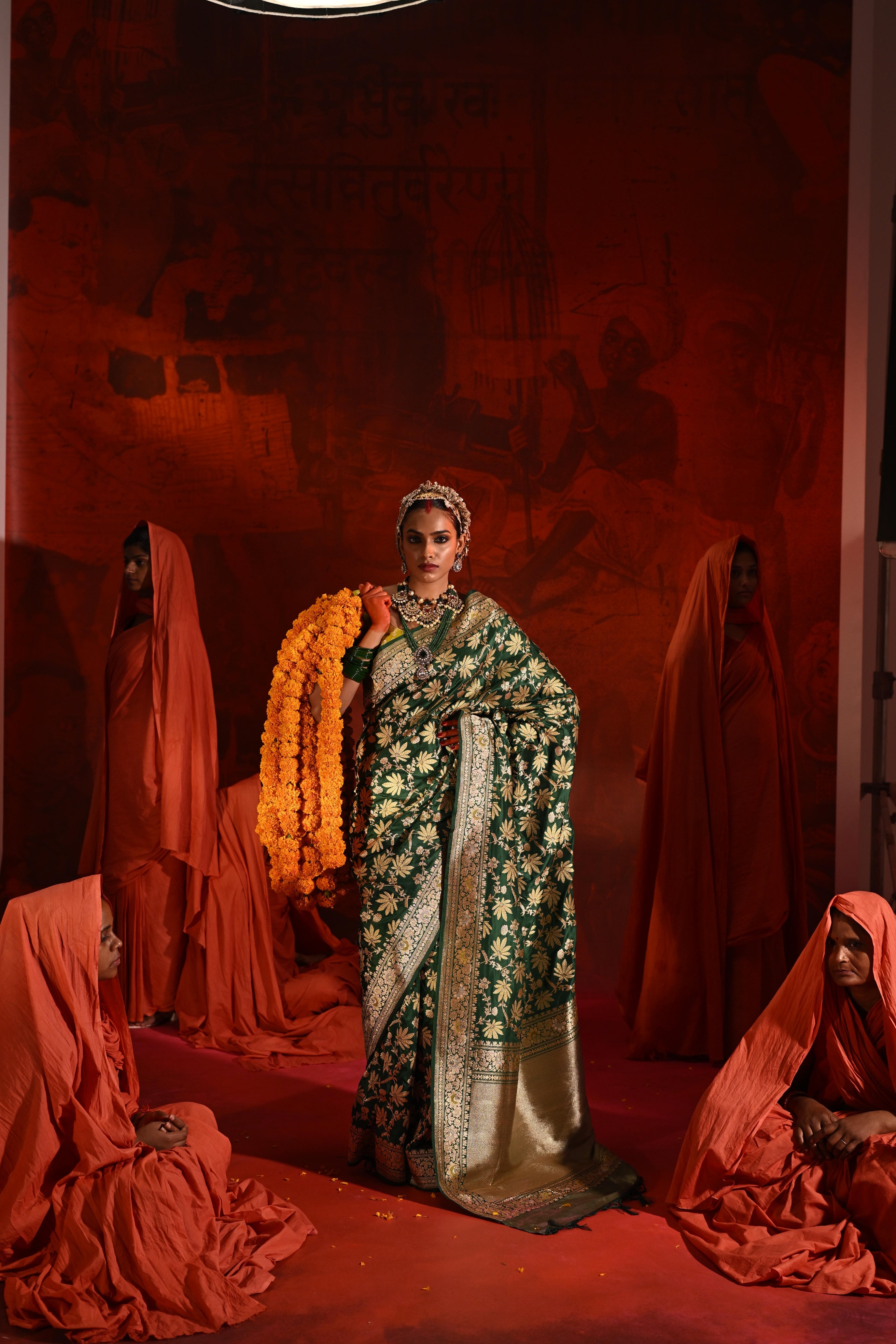Green Banarasi Silk Saree with Meena Jaal Zari Weaving