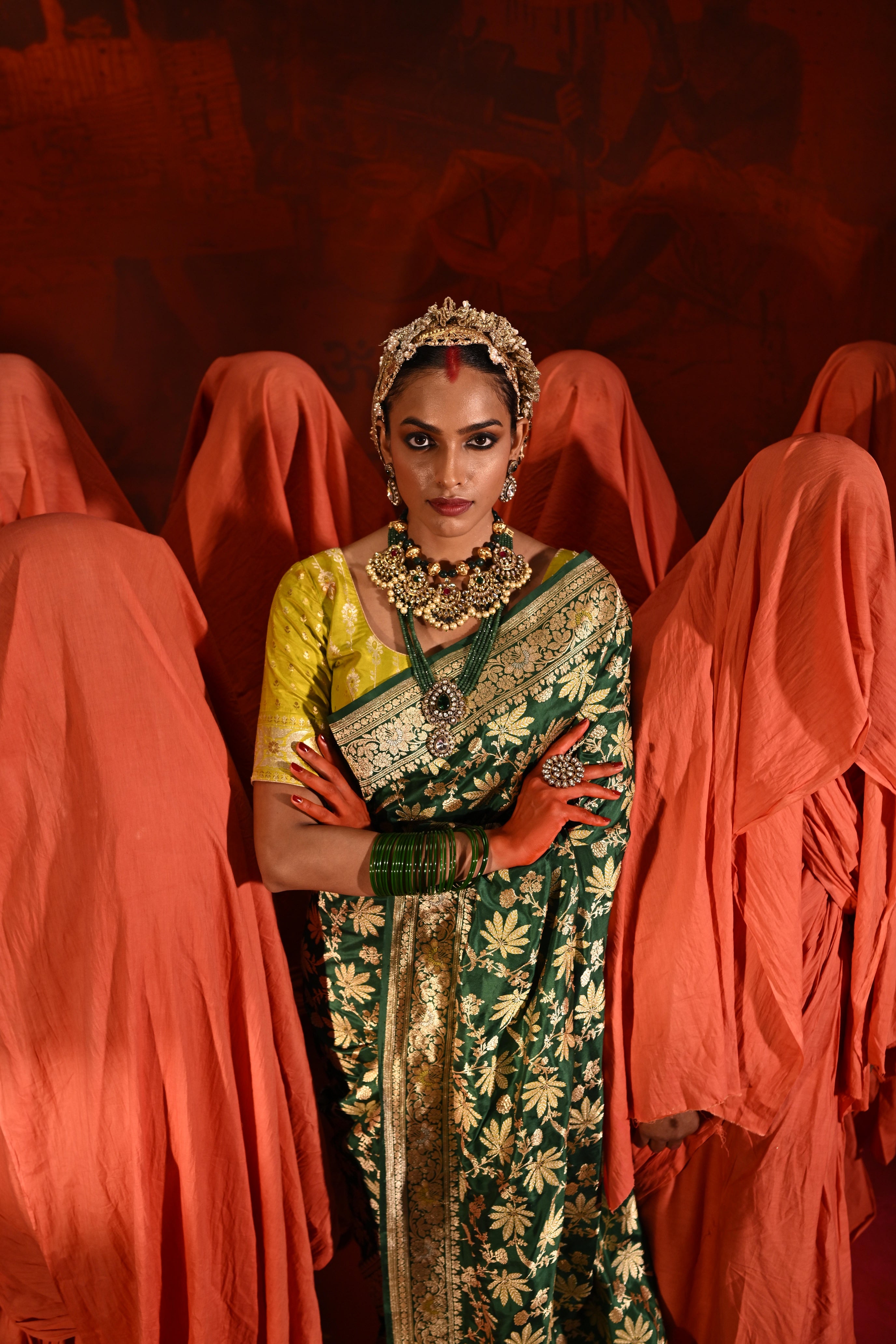 Green Banarasi Silk Saree with Meena Jaal Zari Weaving