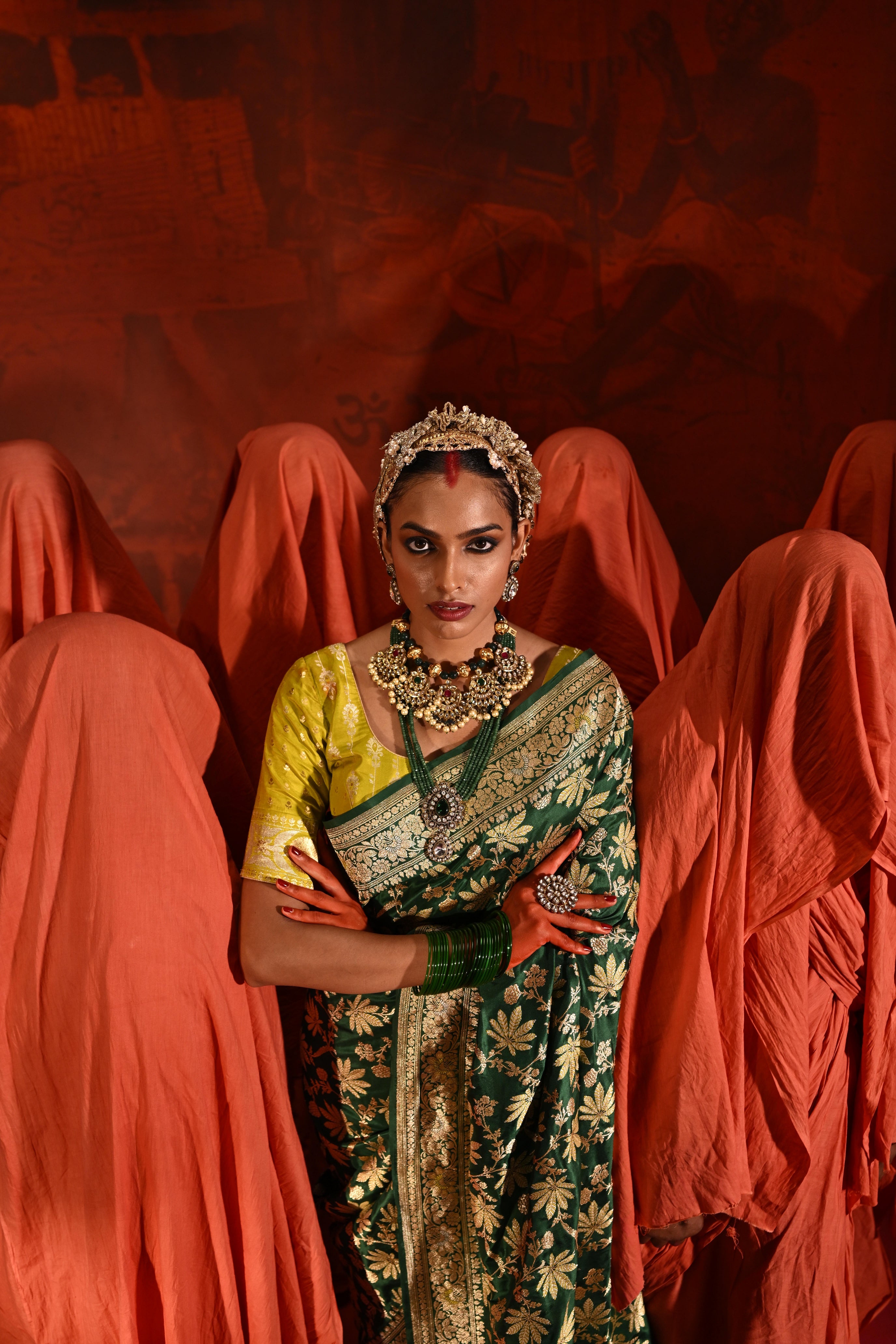 Green Banarasi Silk Saree with Meena Jaal Zari Weaving