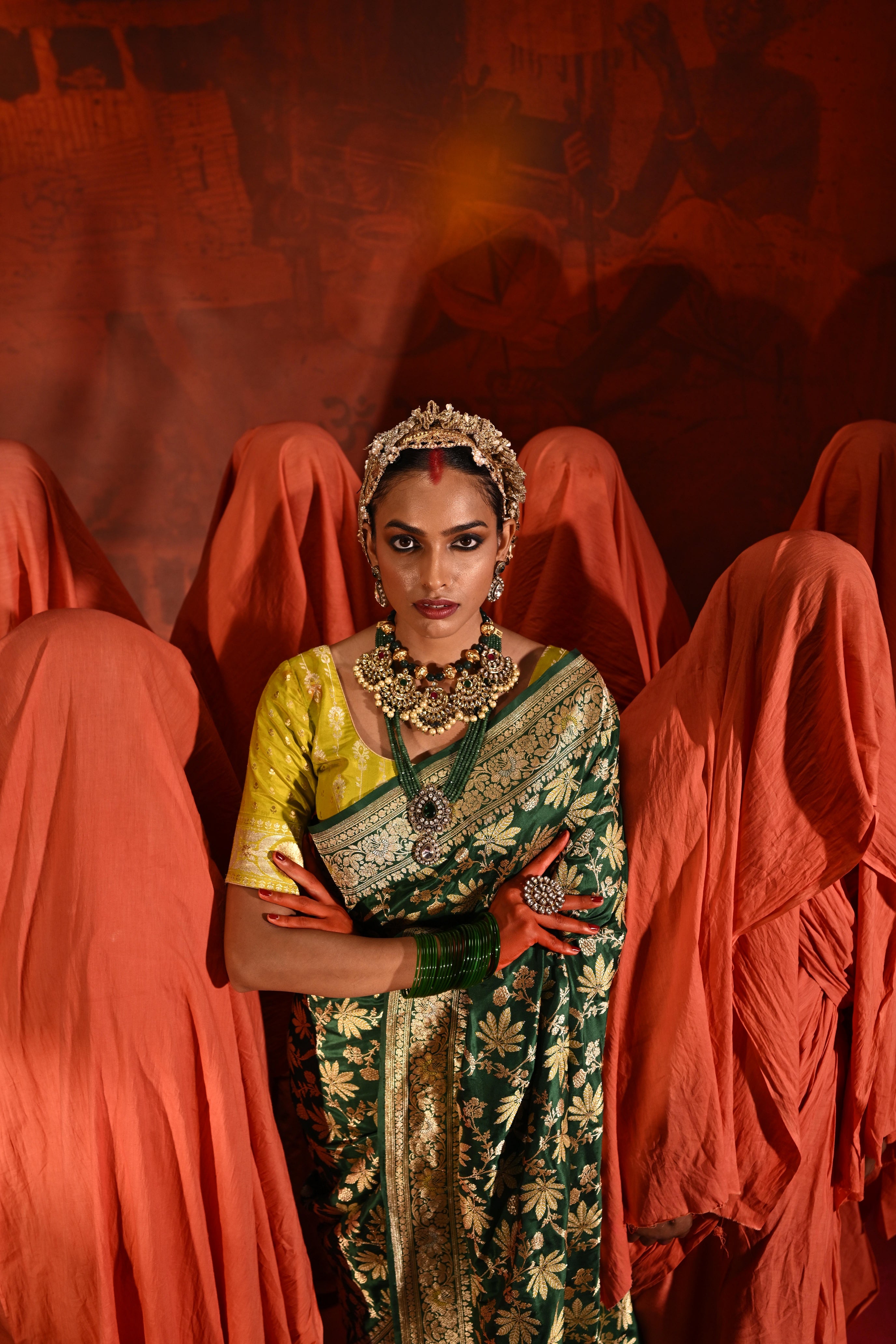 Green Banarasi Silk Saree with Meena Jaal Zari Weaving