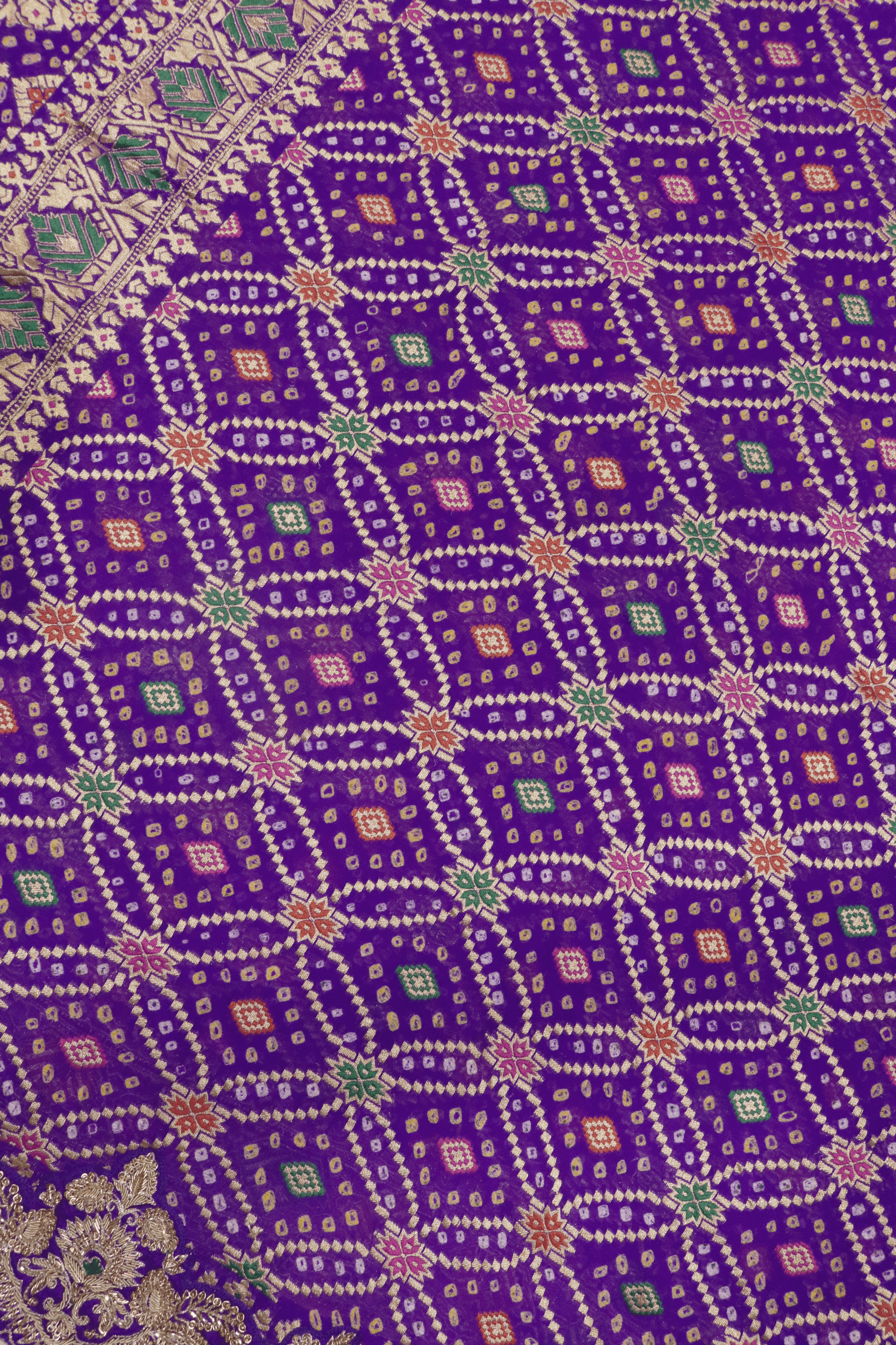 Purple Bandhani Banarasi Georgette Saree with Zardozi Border.