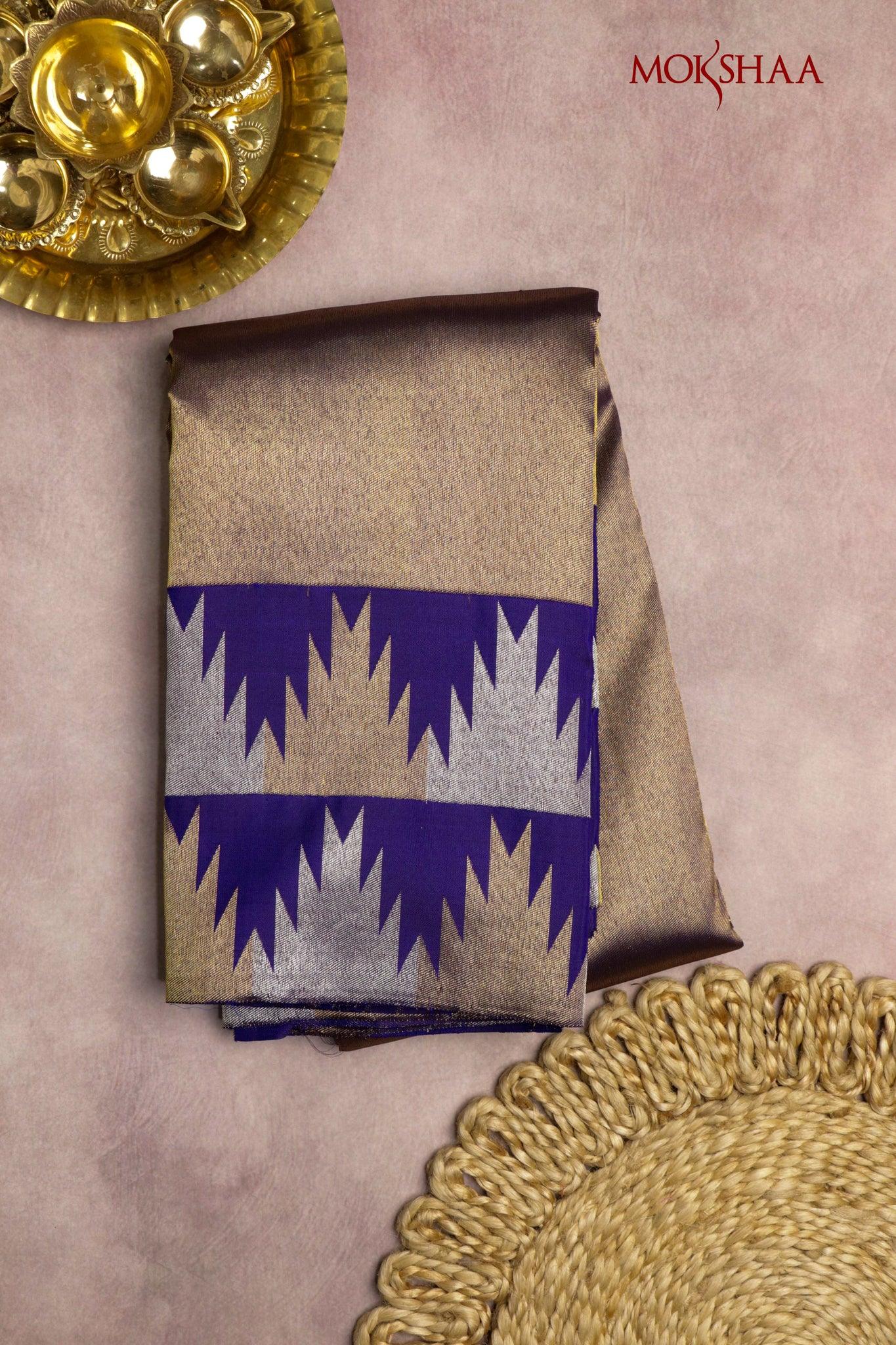 Purple Kanchivaram Silk Saree with Temple Zari Border | Mokshaa