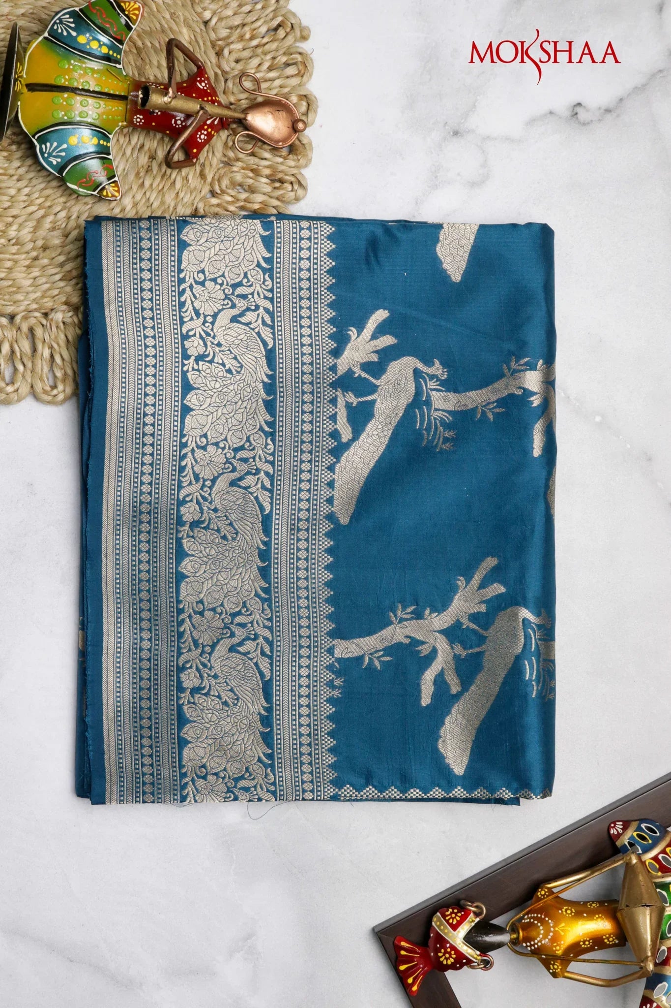 MS Blue Banarasi Zari Silk Saree | Mokshaa
