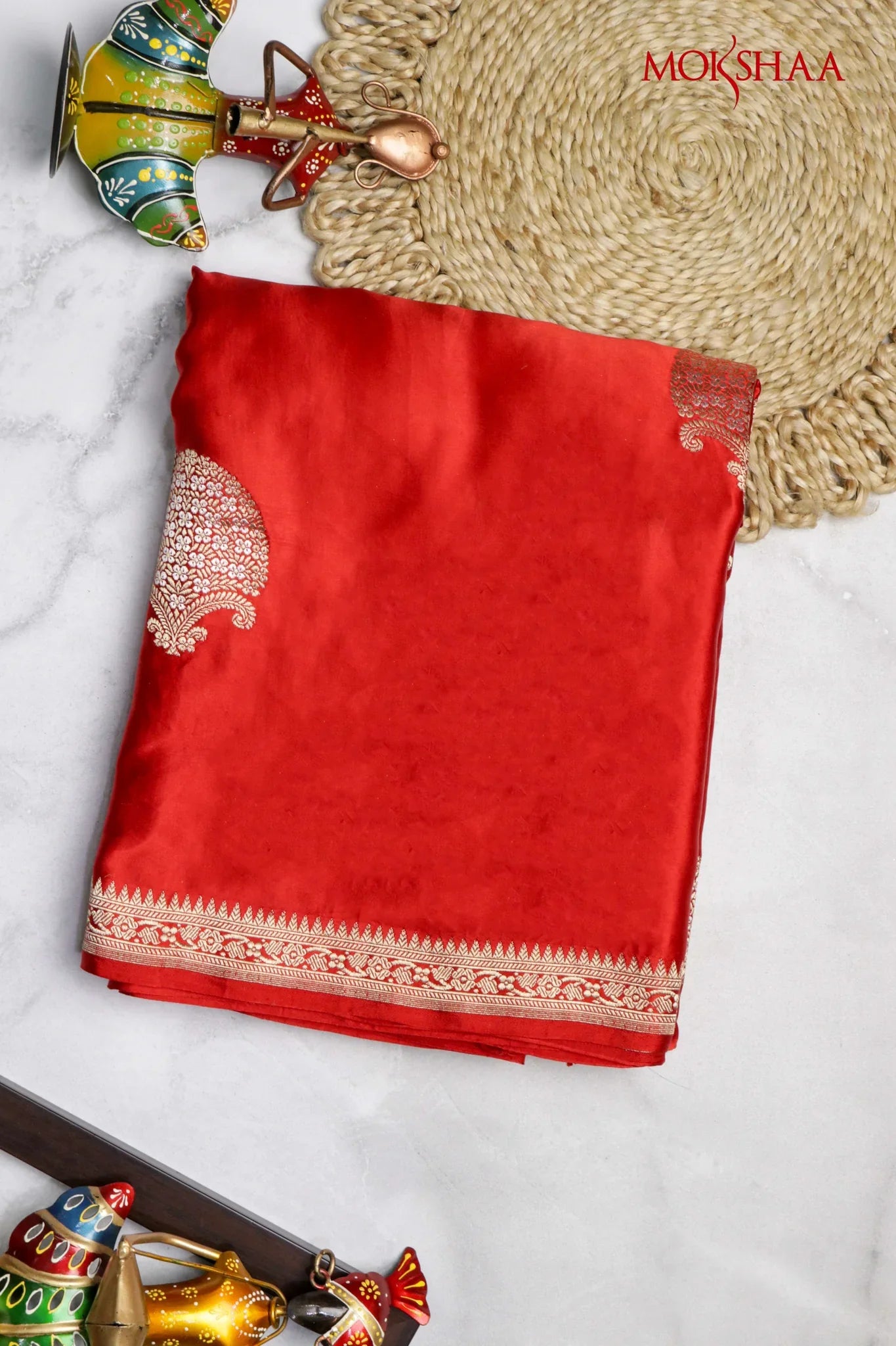 Red Banaras Fancy Butta Silk Saree | Mokshaa