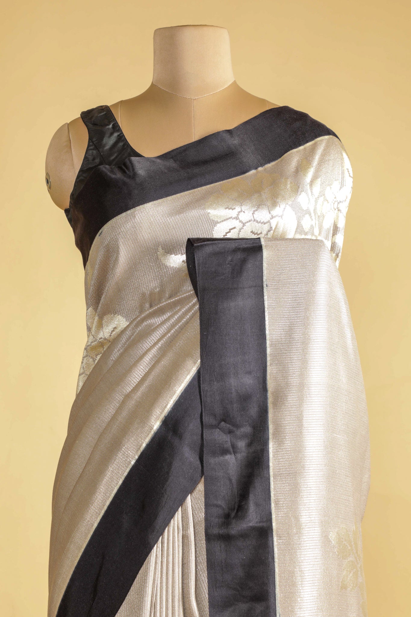 Off White Handloom Silk Saree with Silver Zari Weaving