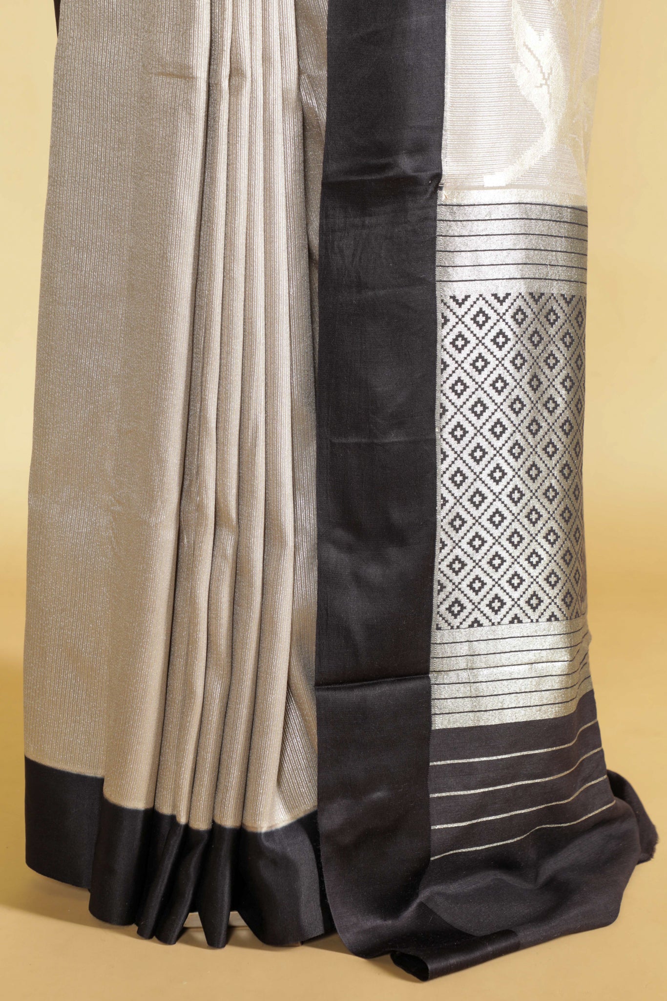 Off White Handloom Silk Saree with Silver Zari Weaving